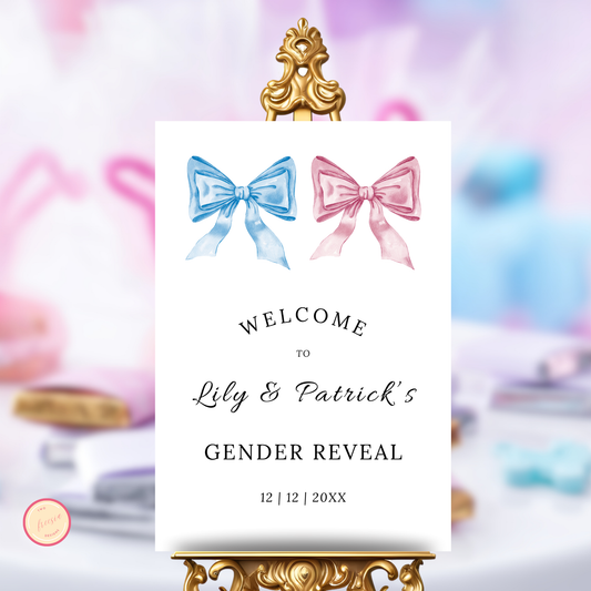 Gender Reveal Welcome Sign, Pink & Blue Bow