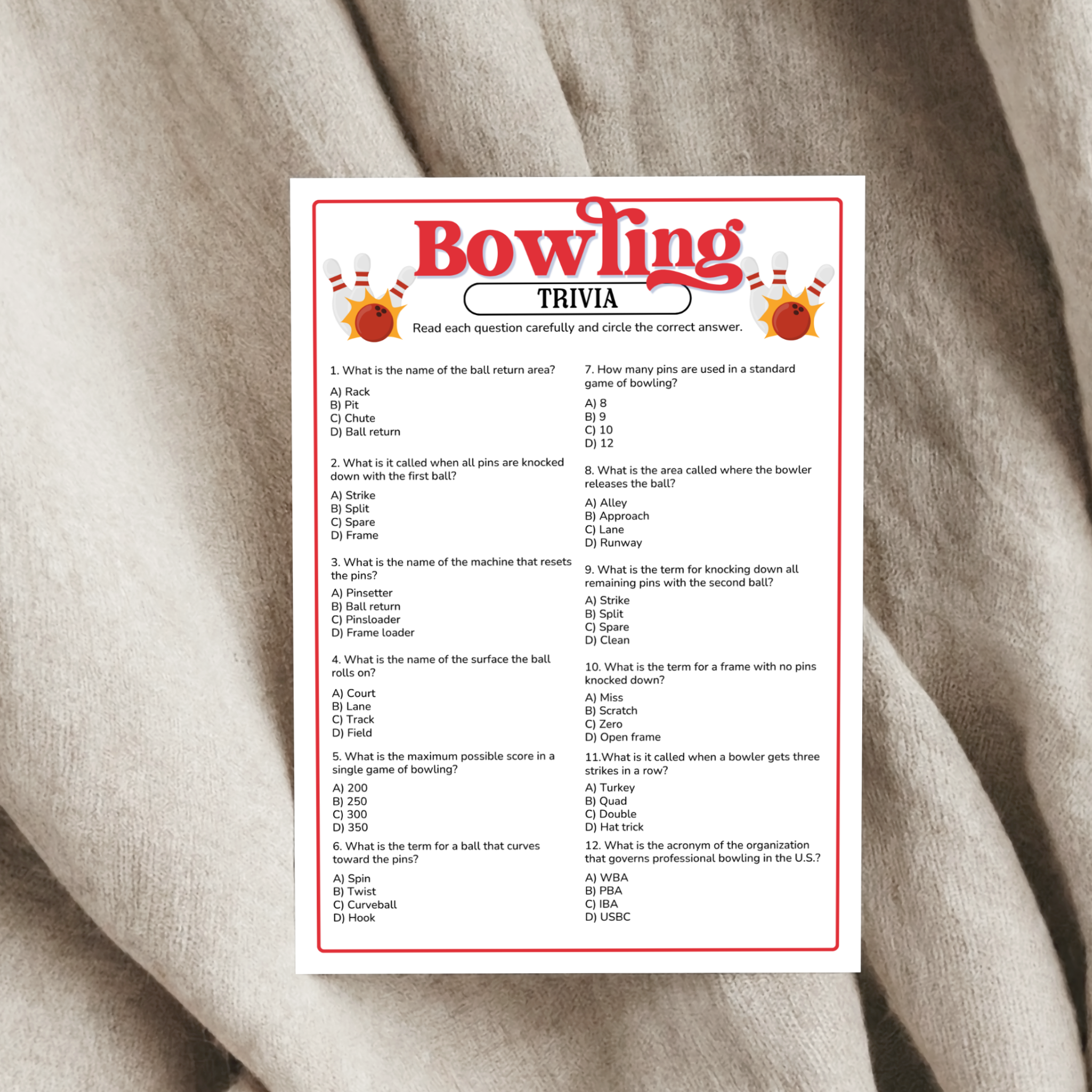 Bowling Trivia Game