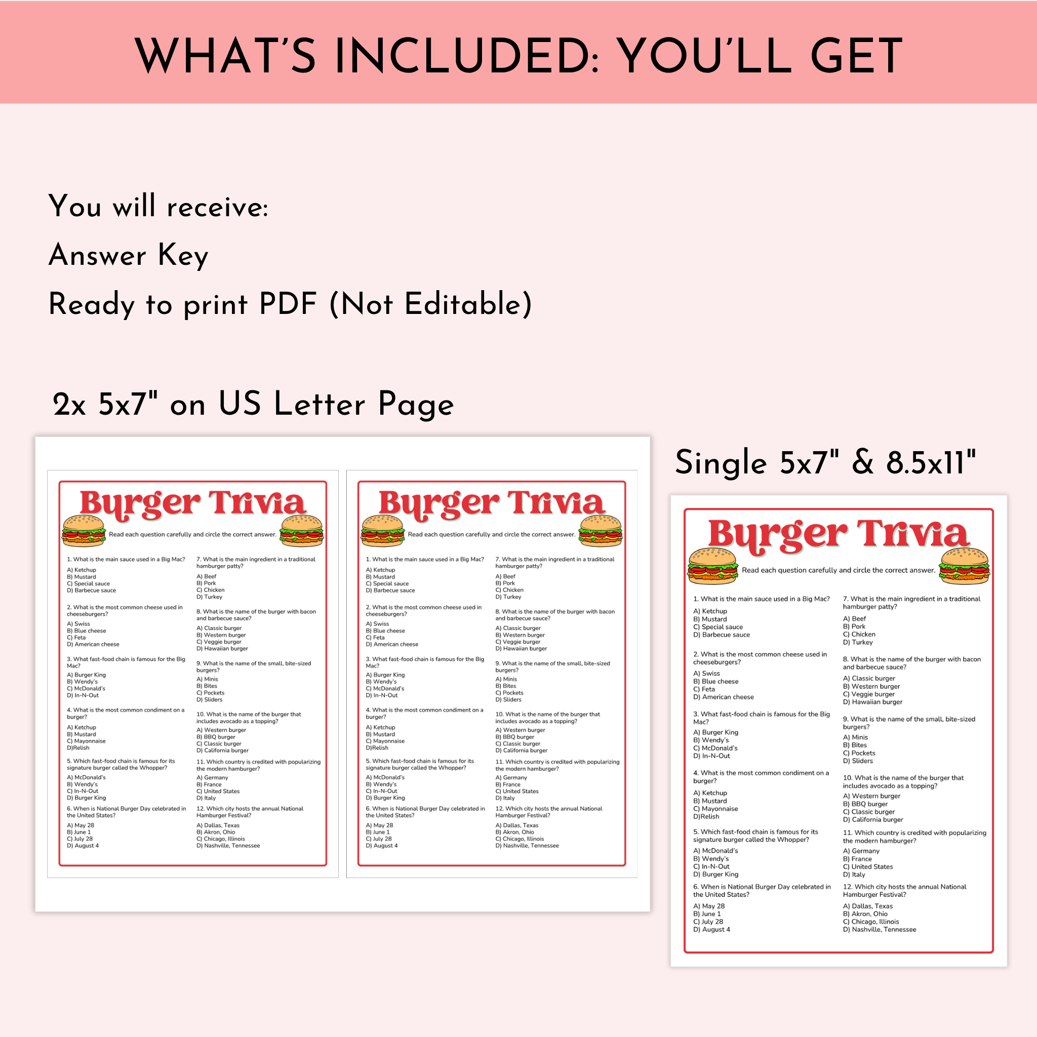 Burger Trivia Game