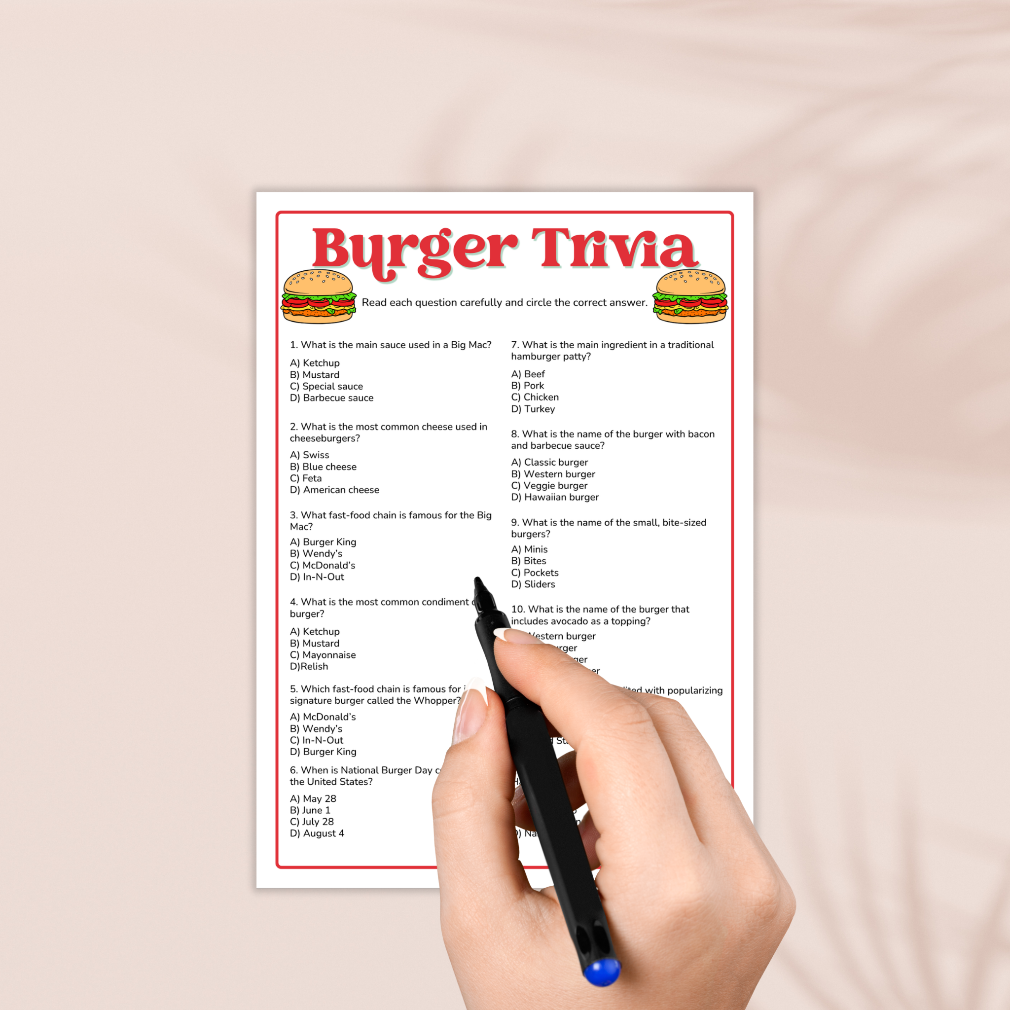 Burger Trivia Game