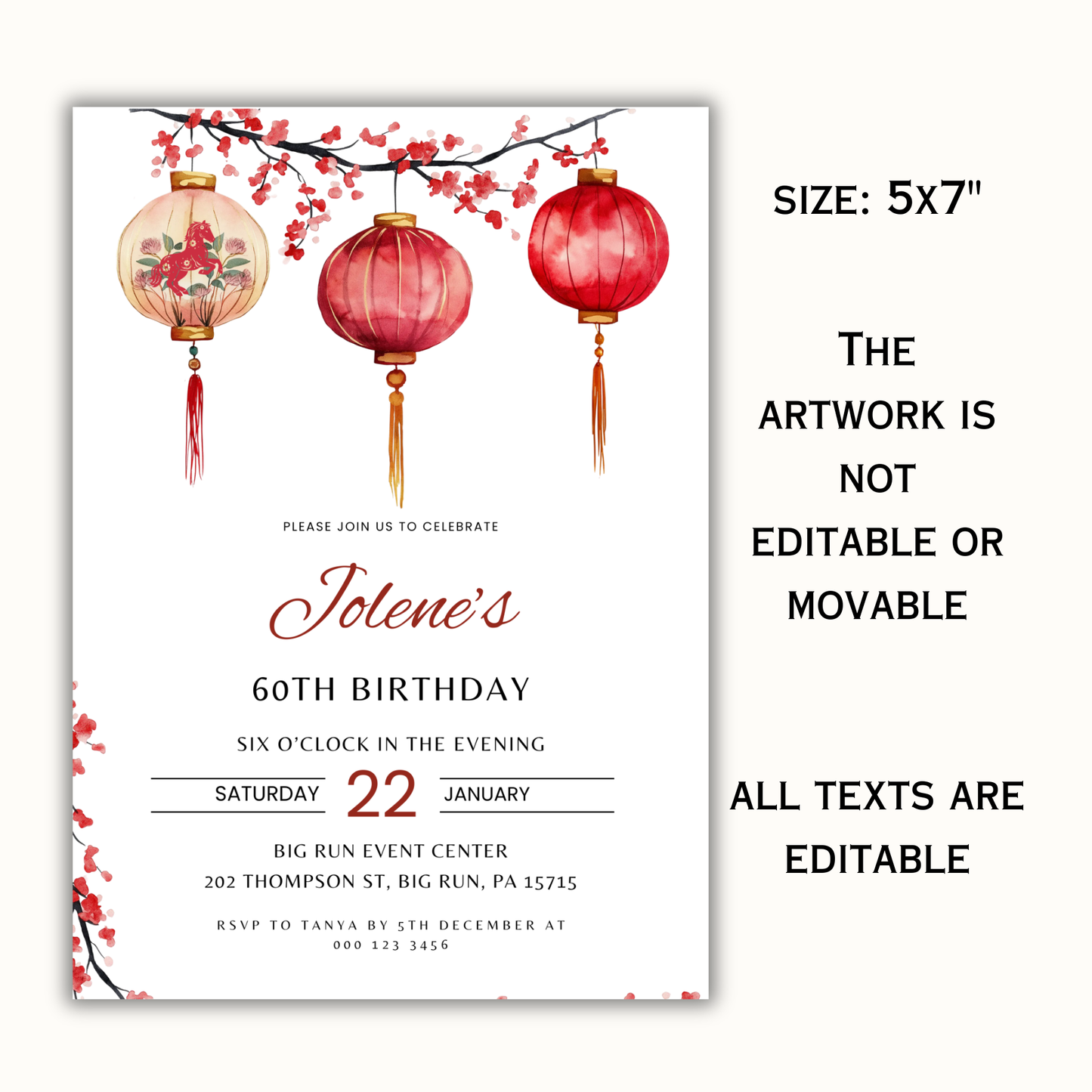 Chinese New Year Birthday Invitation