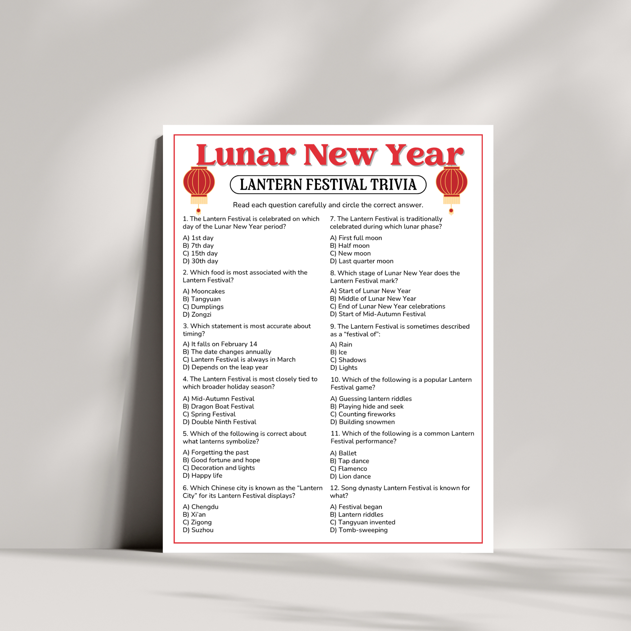 Chinese New Year Trivia Game