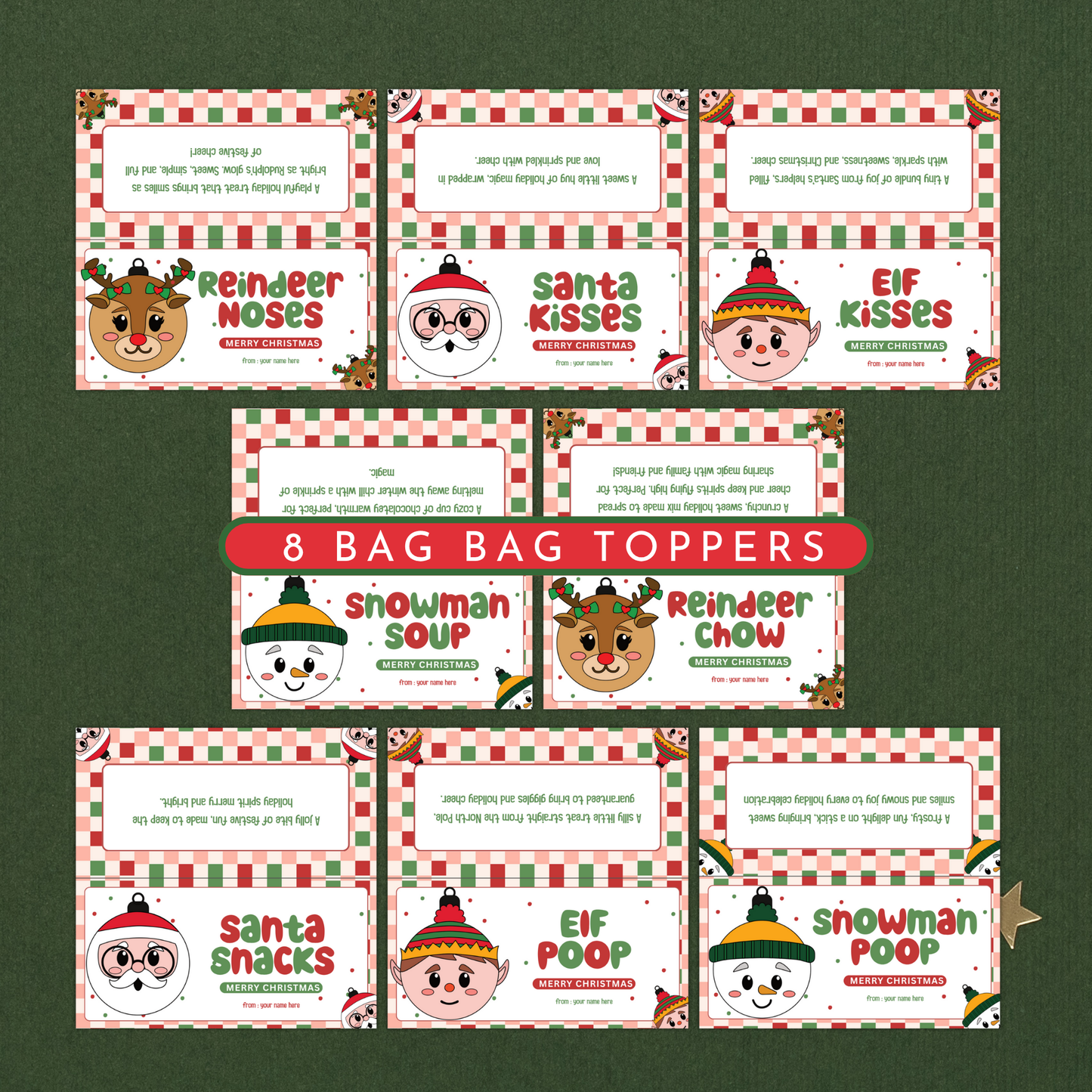Christmas Treat Bag Toppers & Tag Set