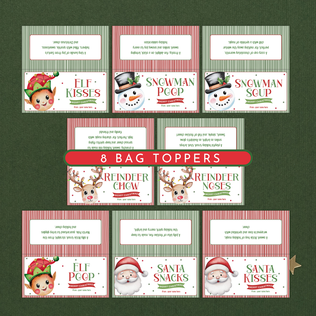 Christmas Treat Bag Toppers & Tag Set | Editable