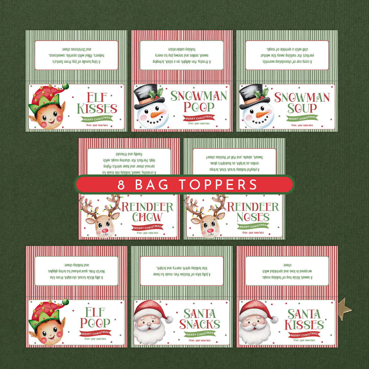 Christmas Treat Bag Toppers & Tag Set | Editable