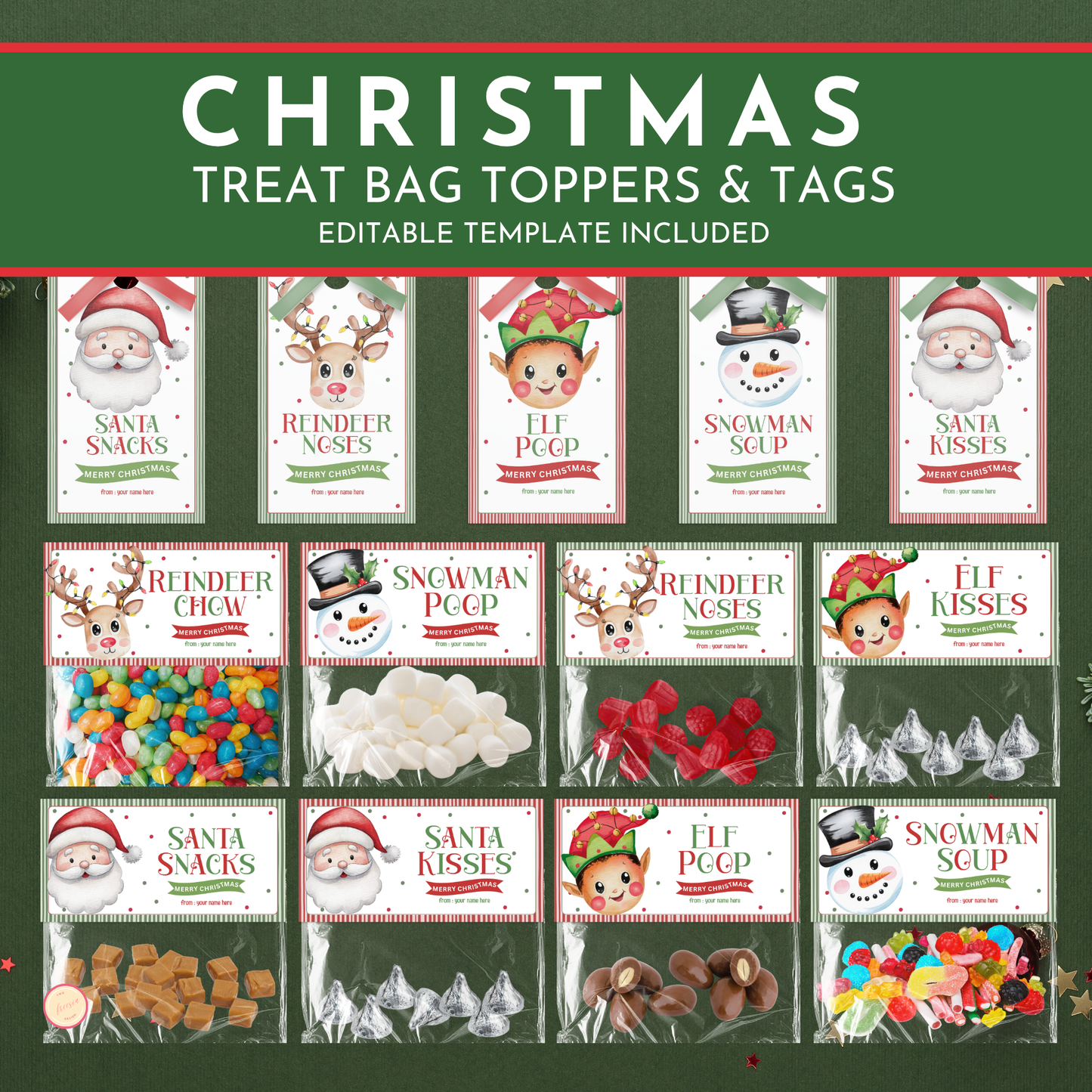 Christmas Treat Bag Toppers & Tag Set | Editable