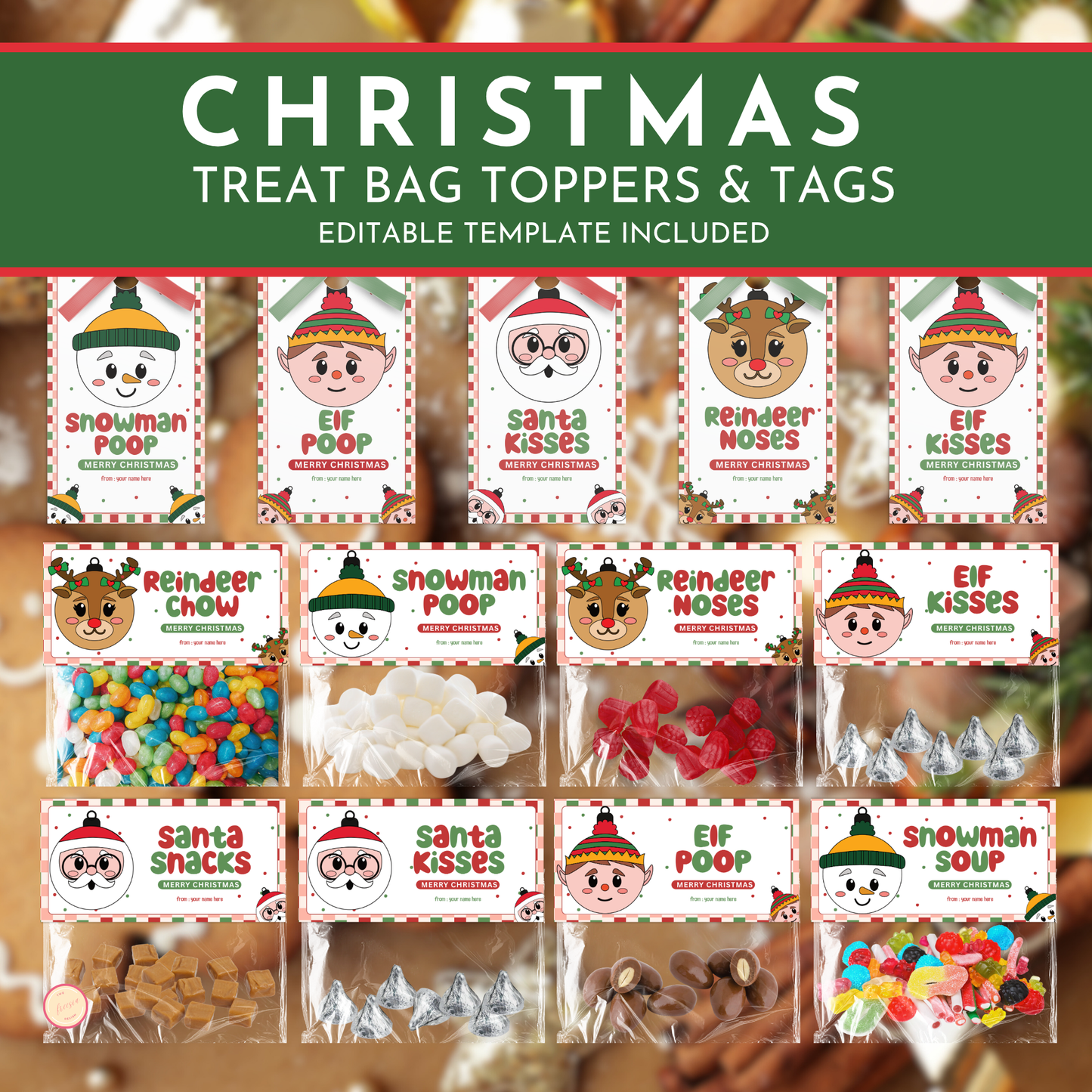 Christmas Treat Bag Toppers & Tag Set