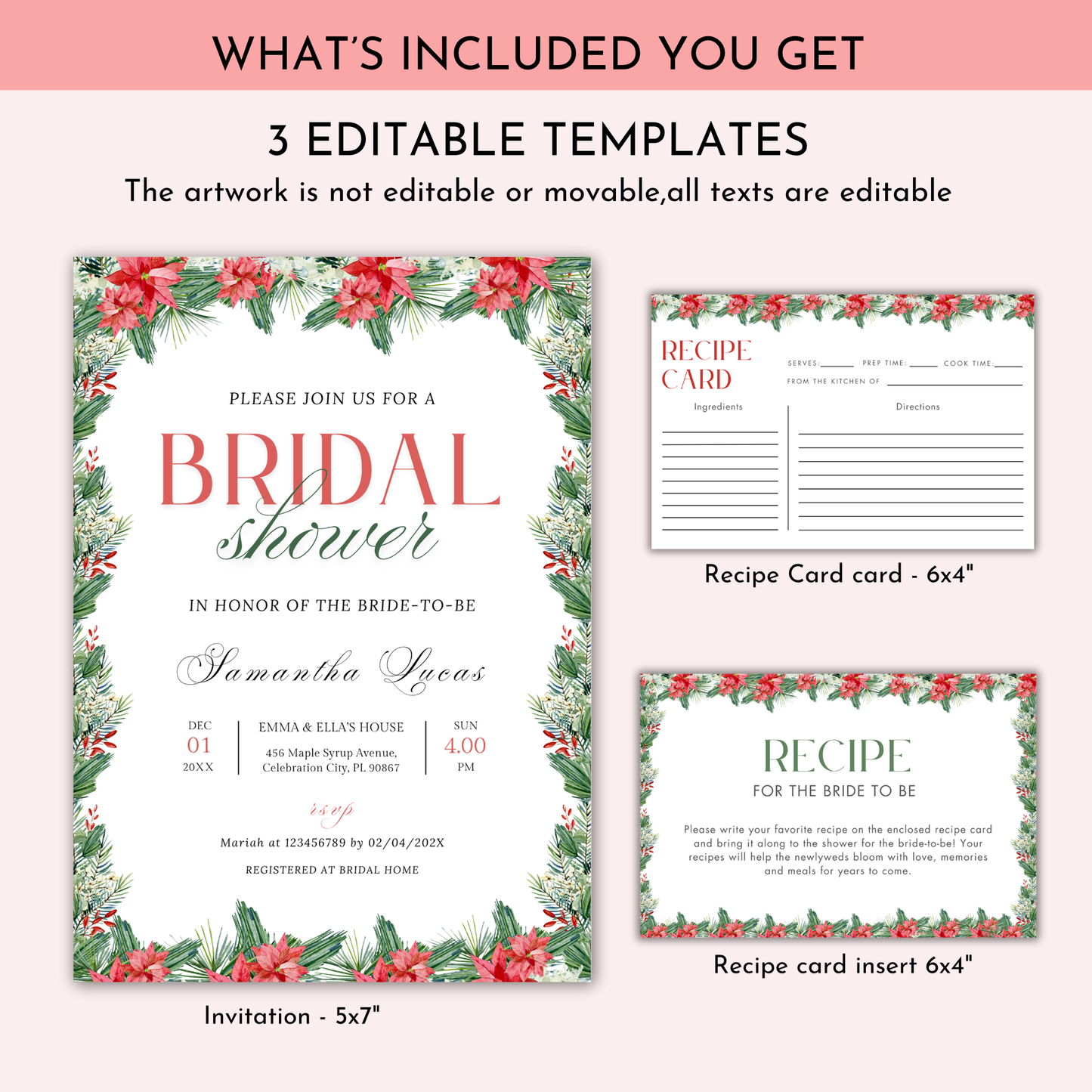Christmas Bridal Shower + Recipe Card Bundle #1