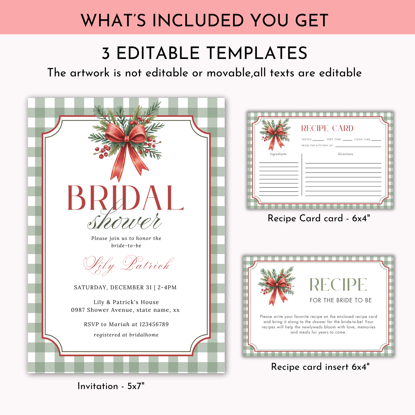 Christmas Bridal Shower + Recipe Card Bundle #2