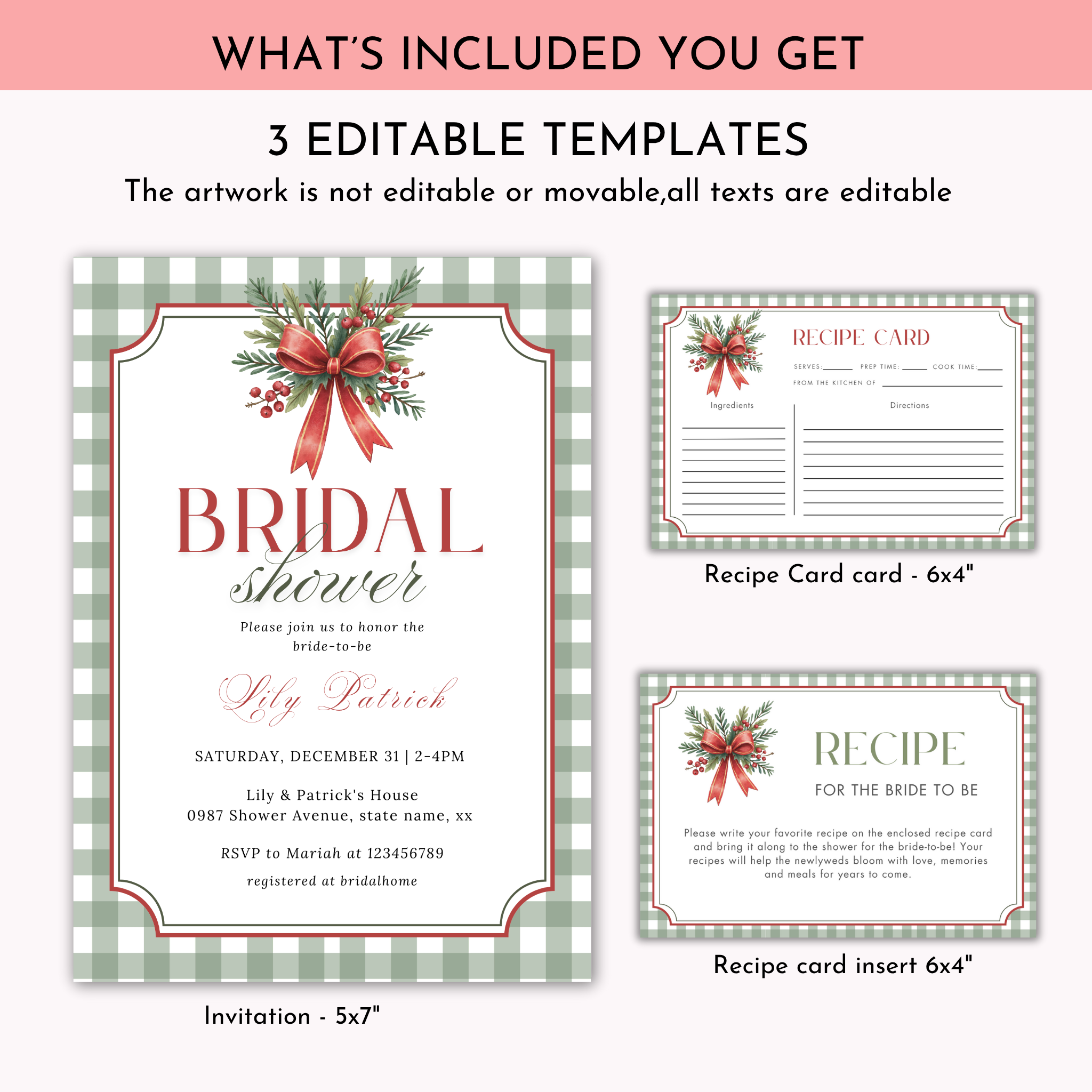Christmas Bridal Shower + Recipe Card Bundle #2