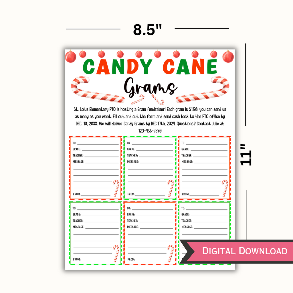 Editable Christmas Candy Cane Gram - School Pto Pta