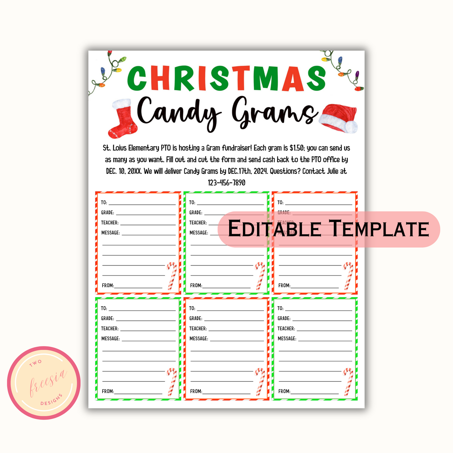 Editable Christmas Candy Gram Template