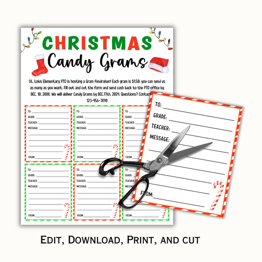 Editable Christmas Candy Cane Gram - School Pto Pta