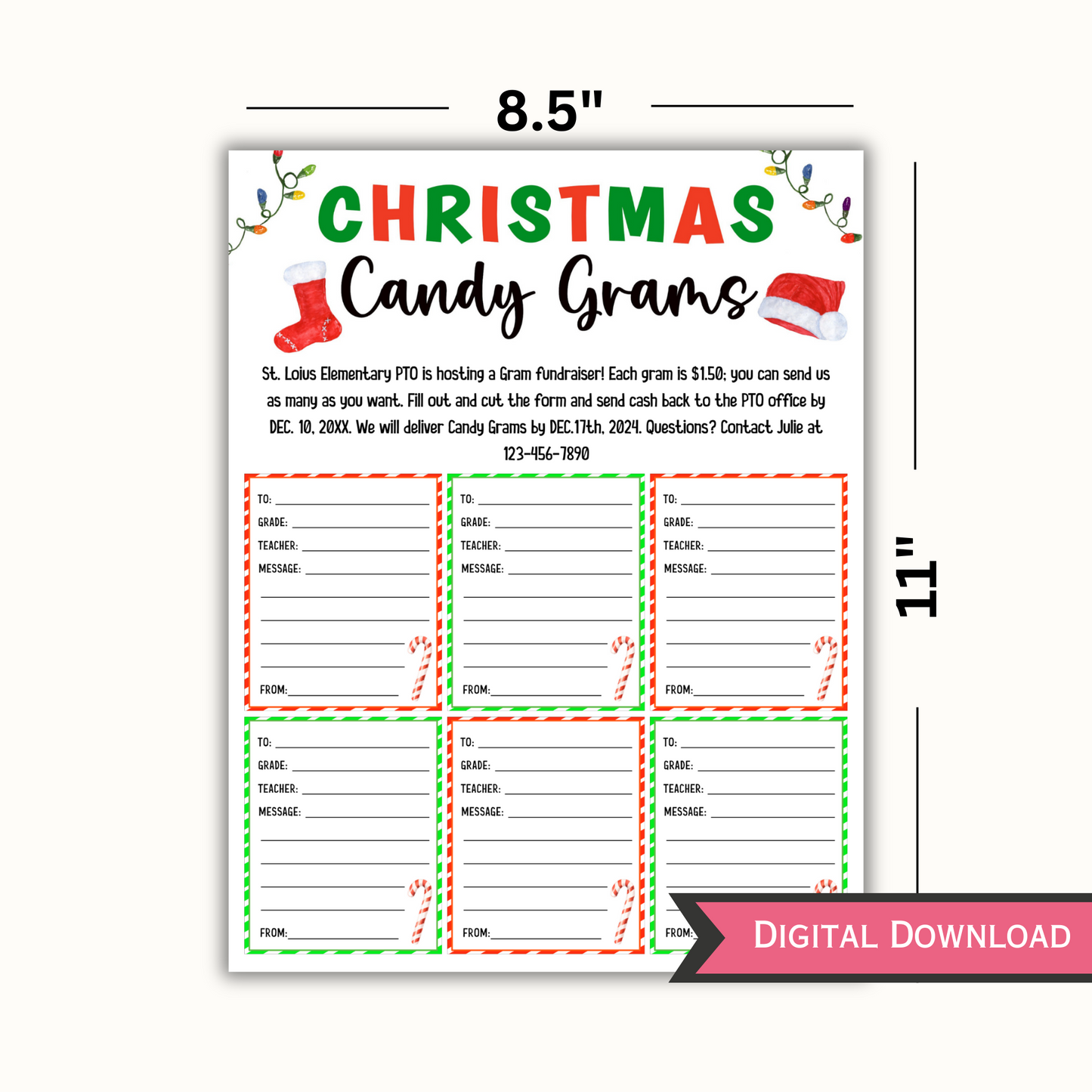 Editable Christmas Candy Gram Template