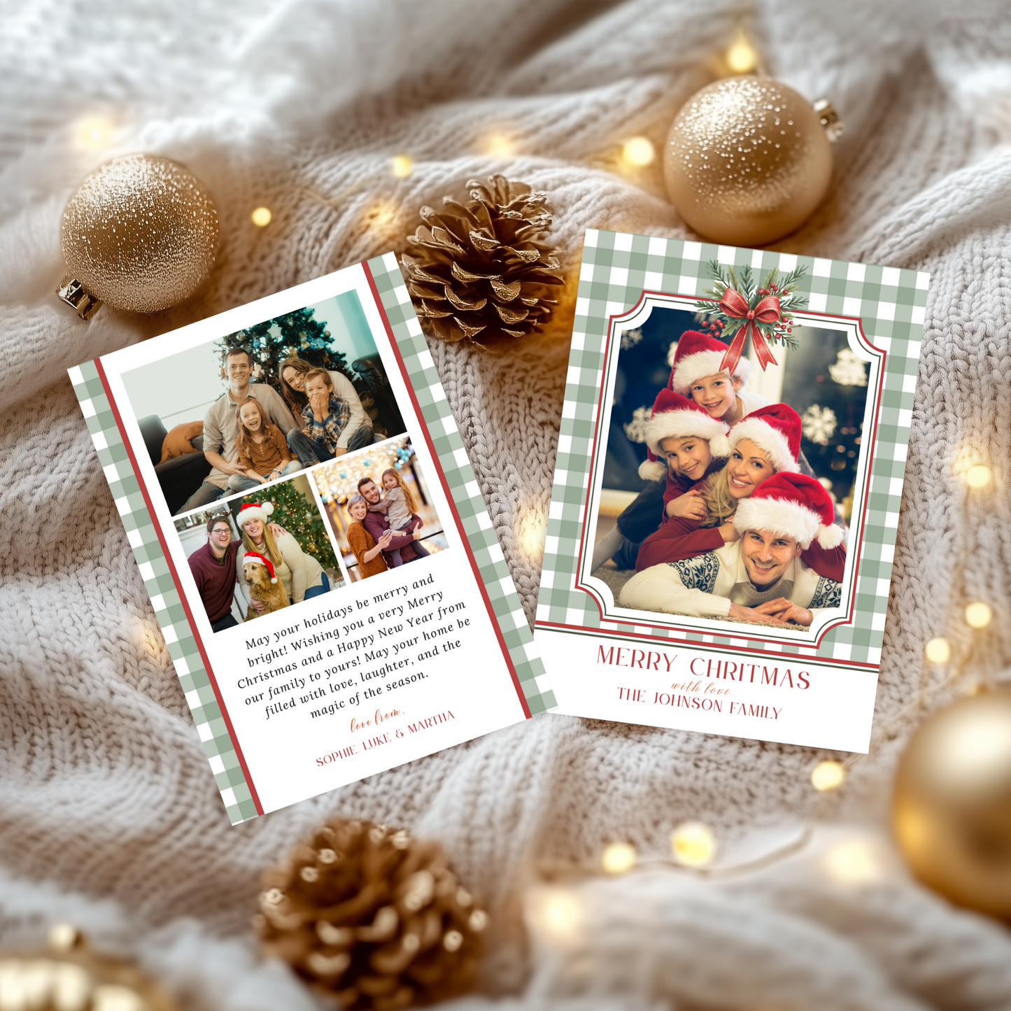 Christmas Photo Card Template - Gingham