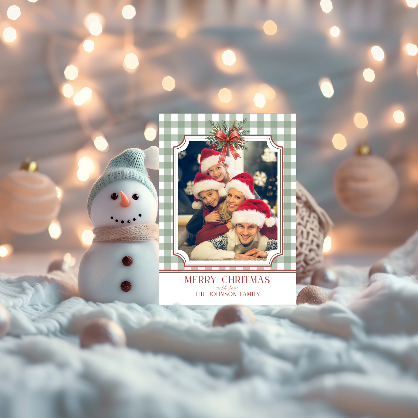 Christmas Photo Card Template - Gingham