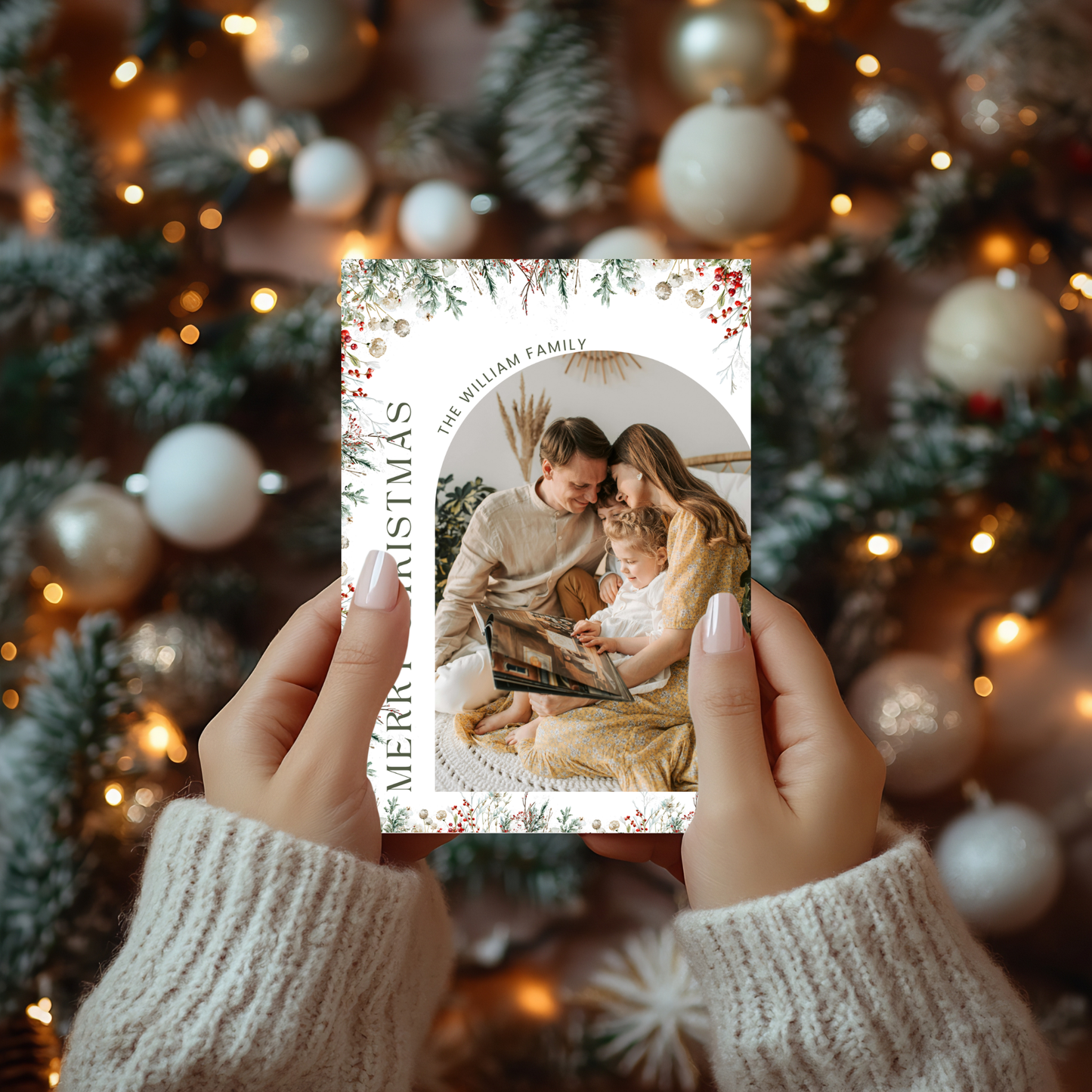 Floral Holiday Photo Card Template