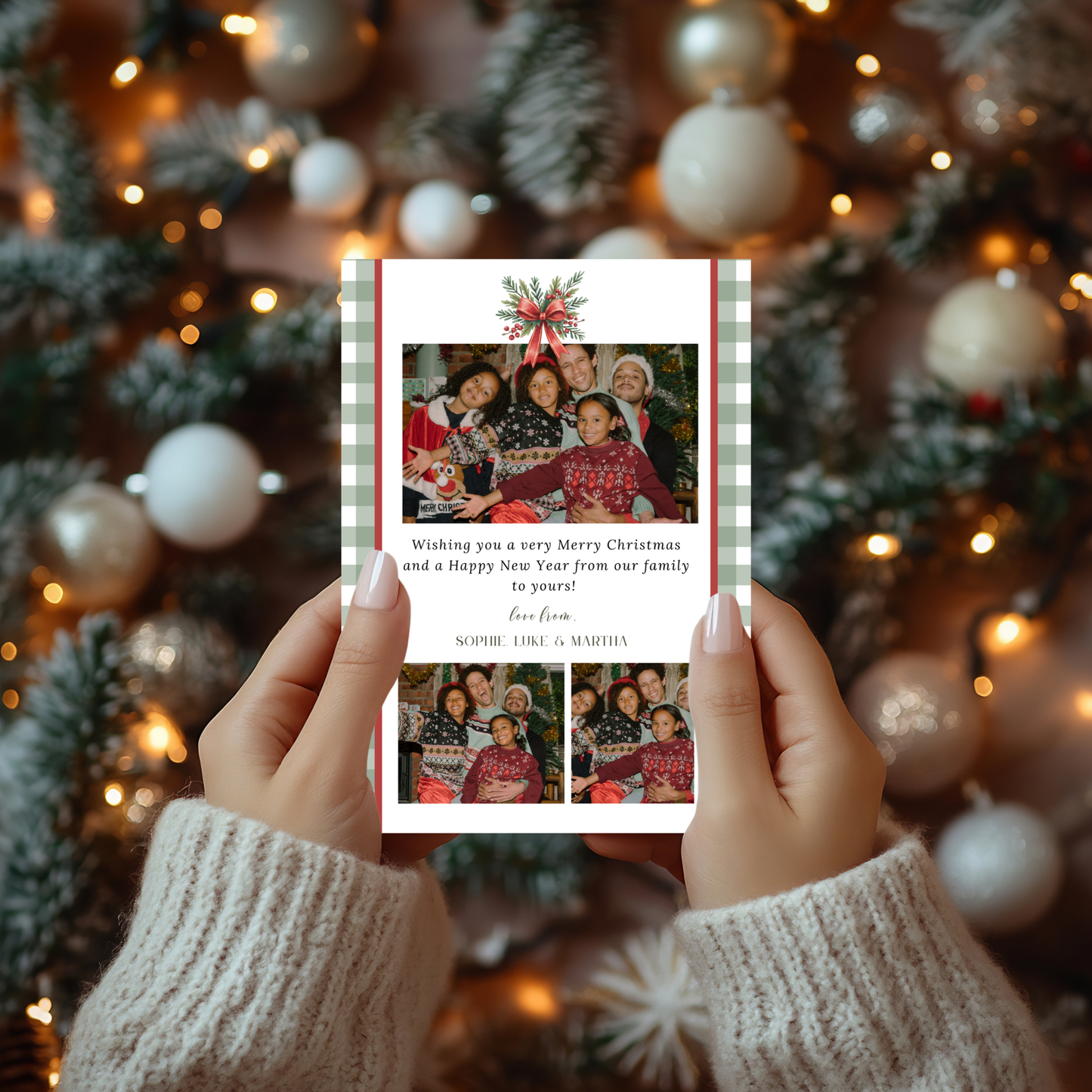 Holiday Photo Card Template - Gingham