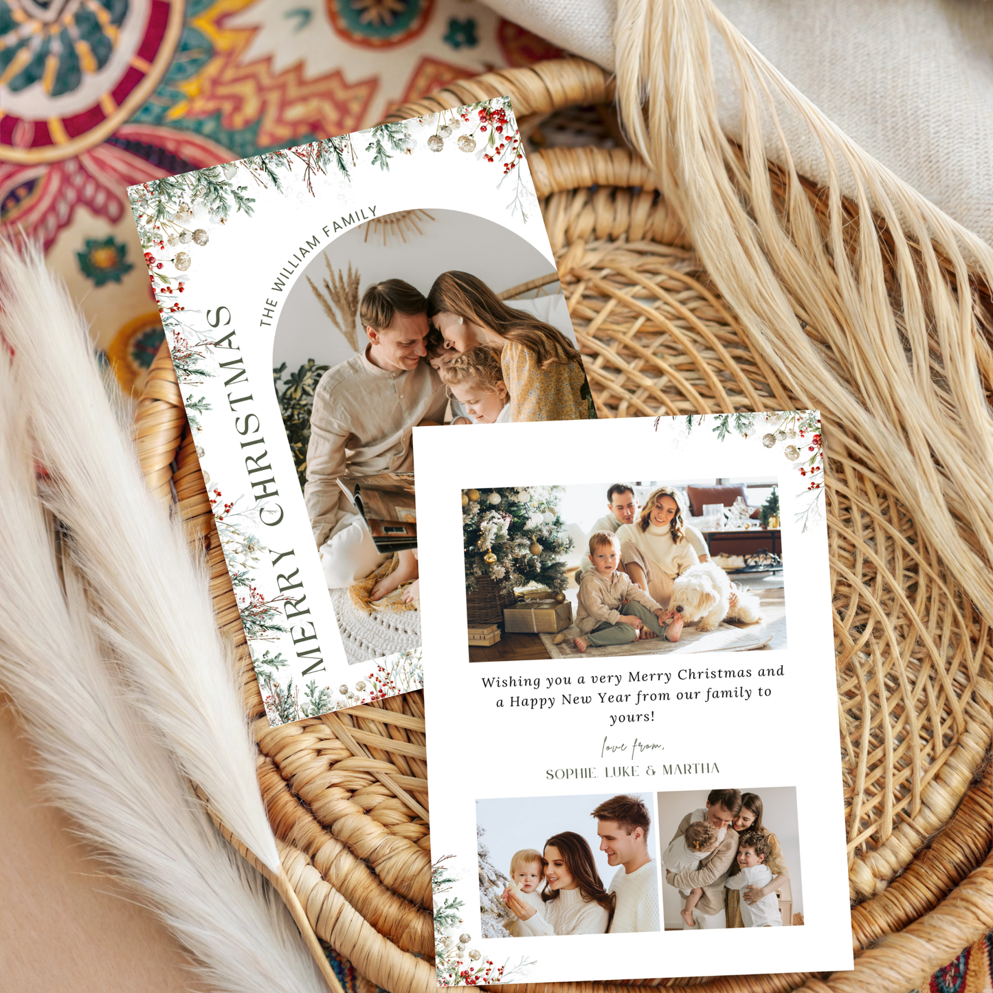 Floral Holiday Photo Card Template