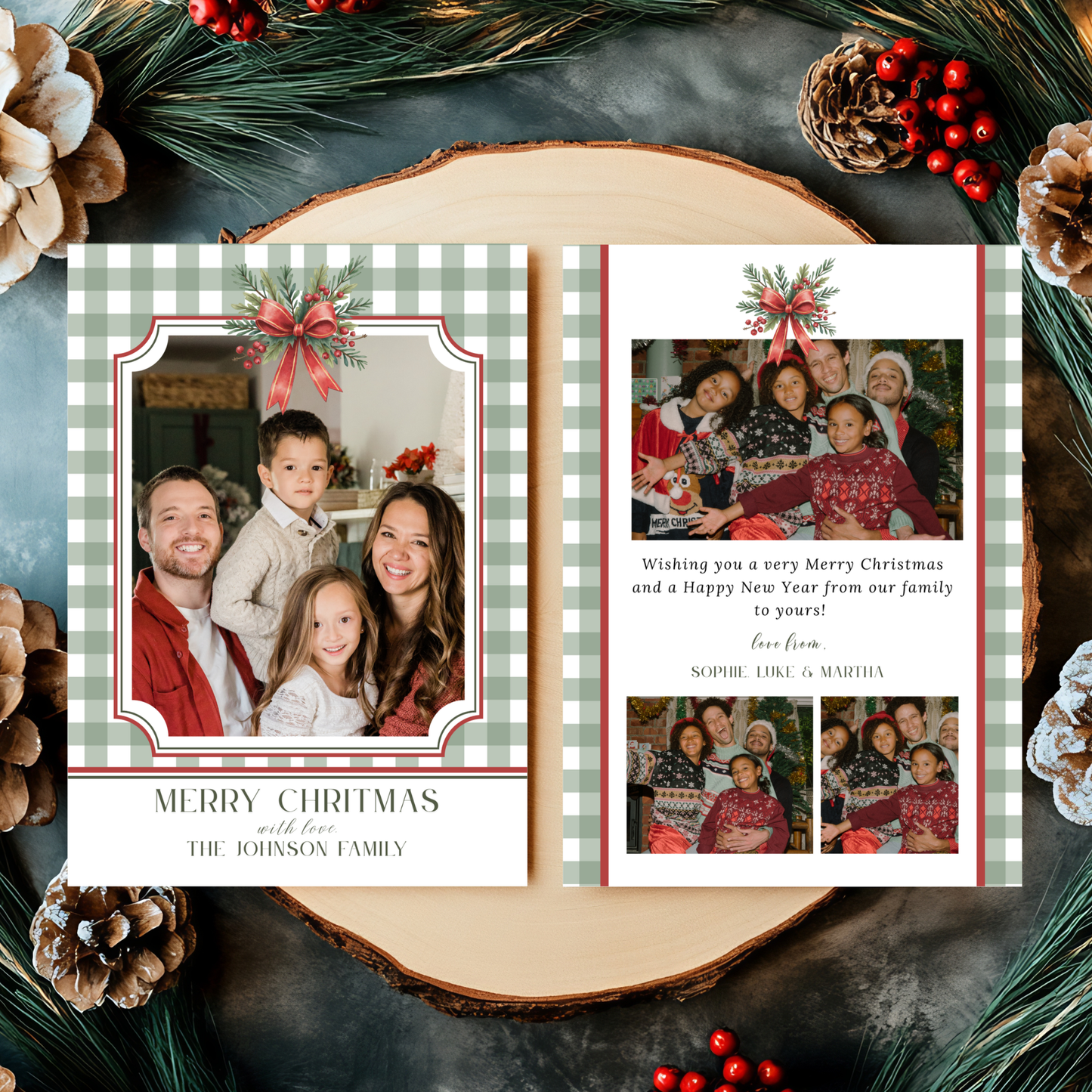 Holiday Photo Card Template - Gingham