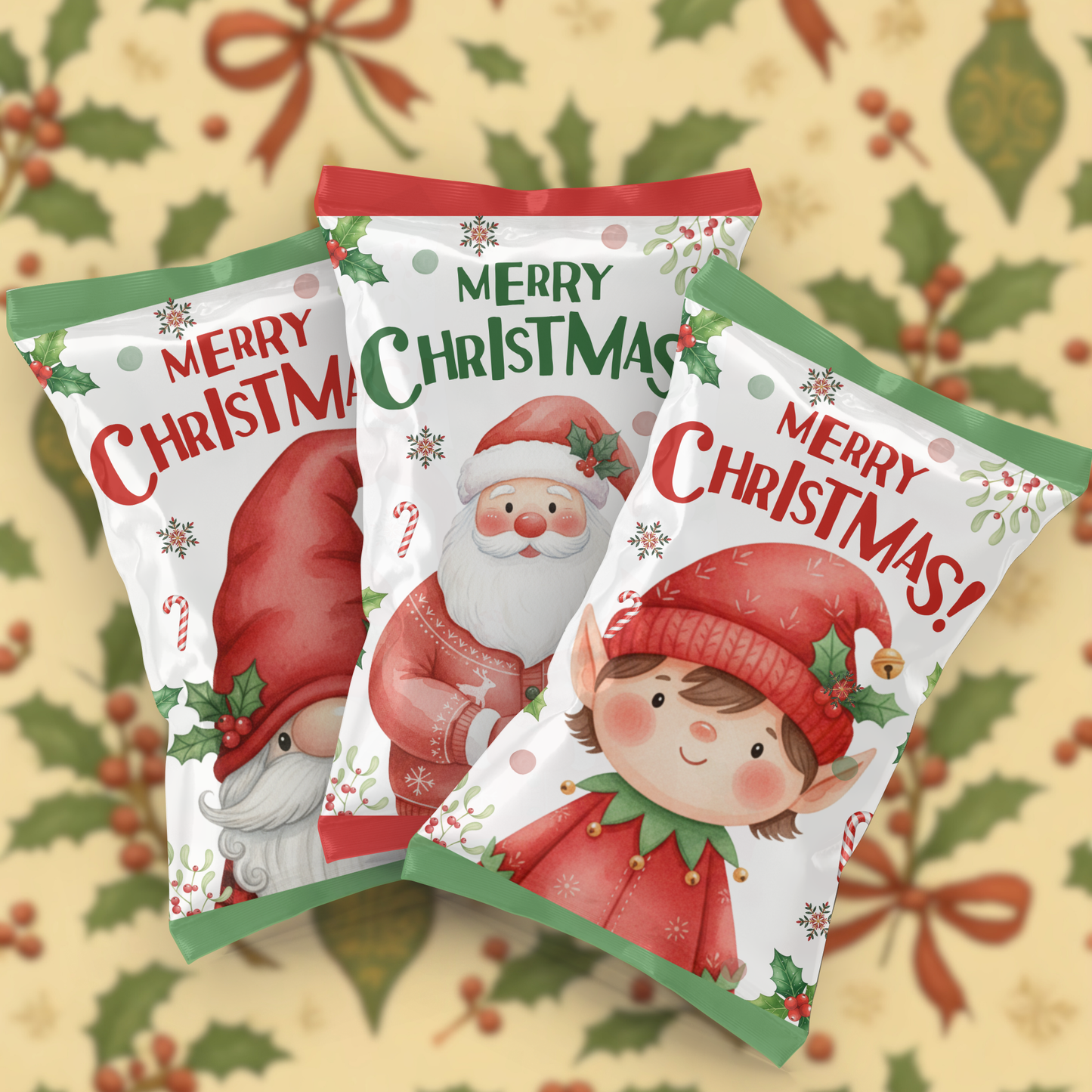 Merry Christmas Chip Bag Label | Set of 3
