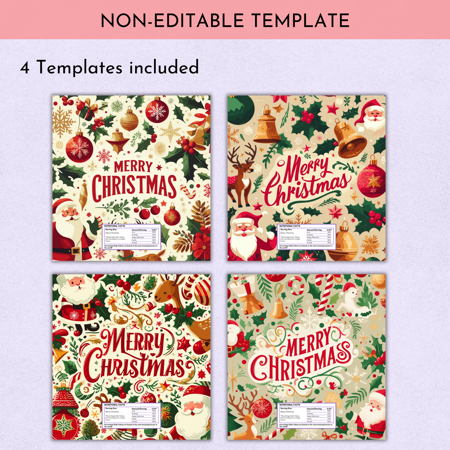 Christmas Chocolate Wrapper Printable | Set of 4