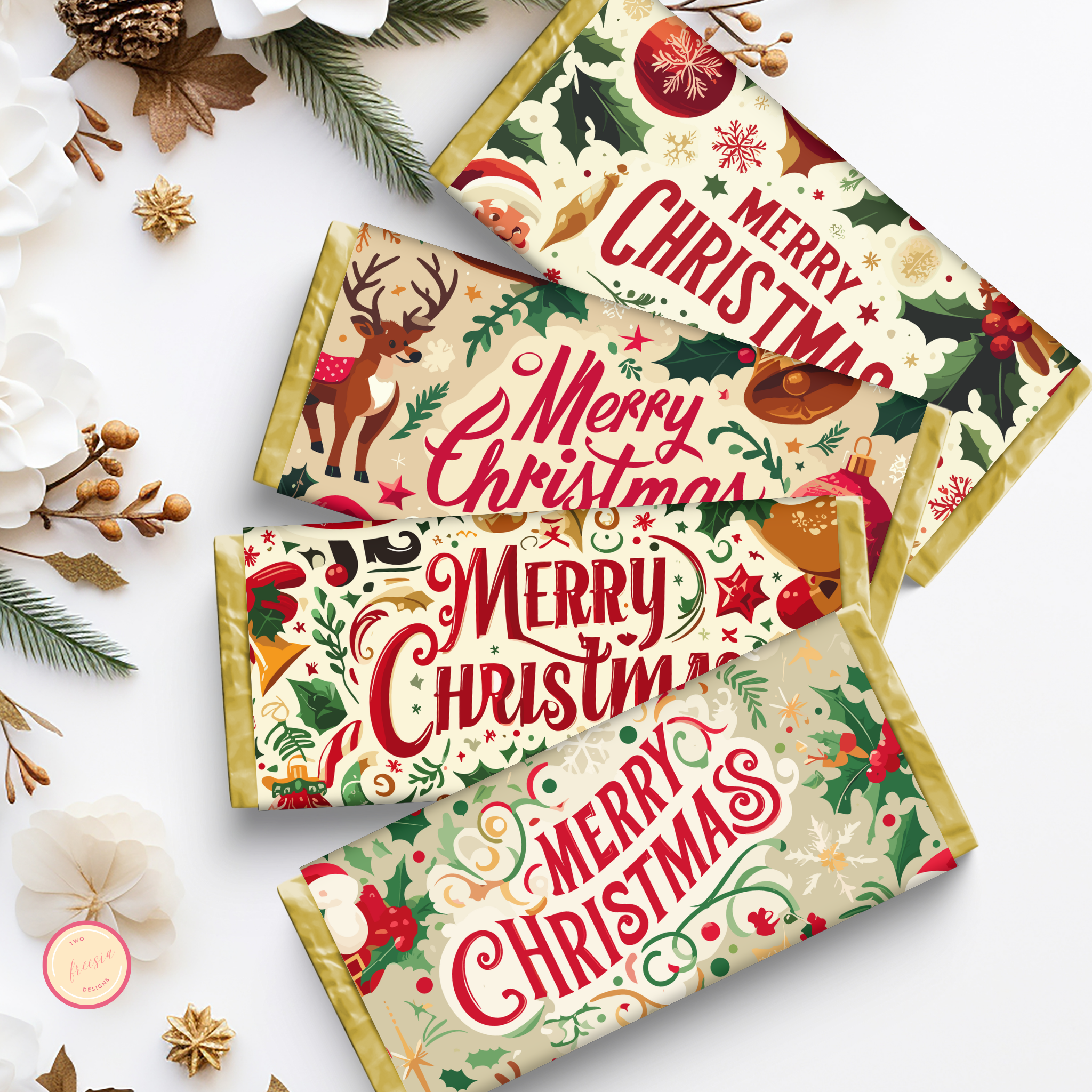 Christmas Chocolate Wrapper | Editable Set of 3 Template – 2freesiadesigns