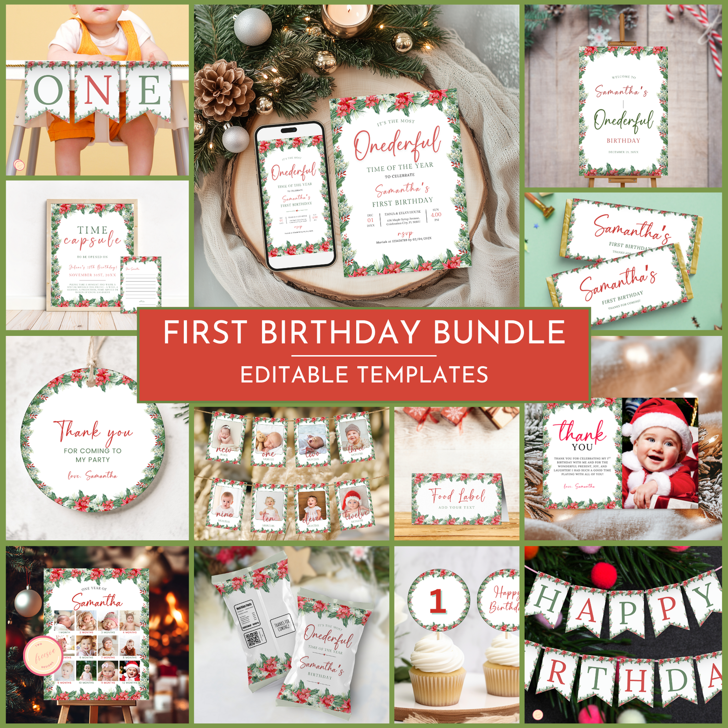 Christmas 1st Birthday Template Bundle #1