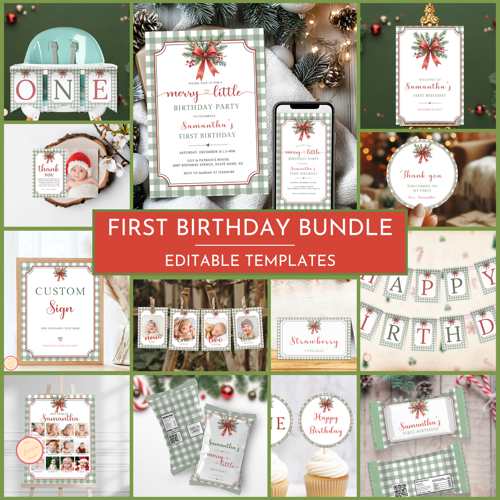 Christmas 1st Birthday Template Bundle #2 | CV76