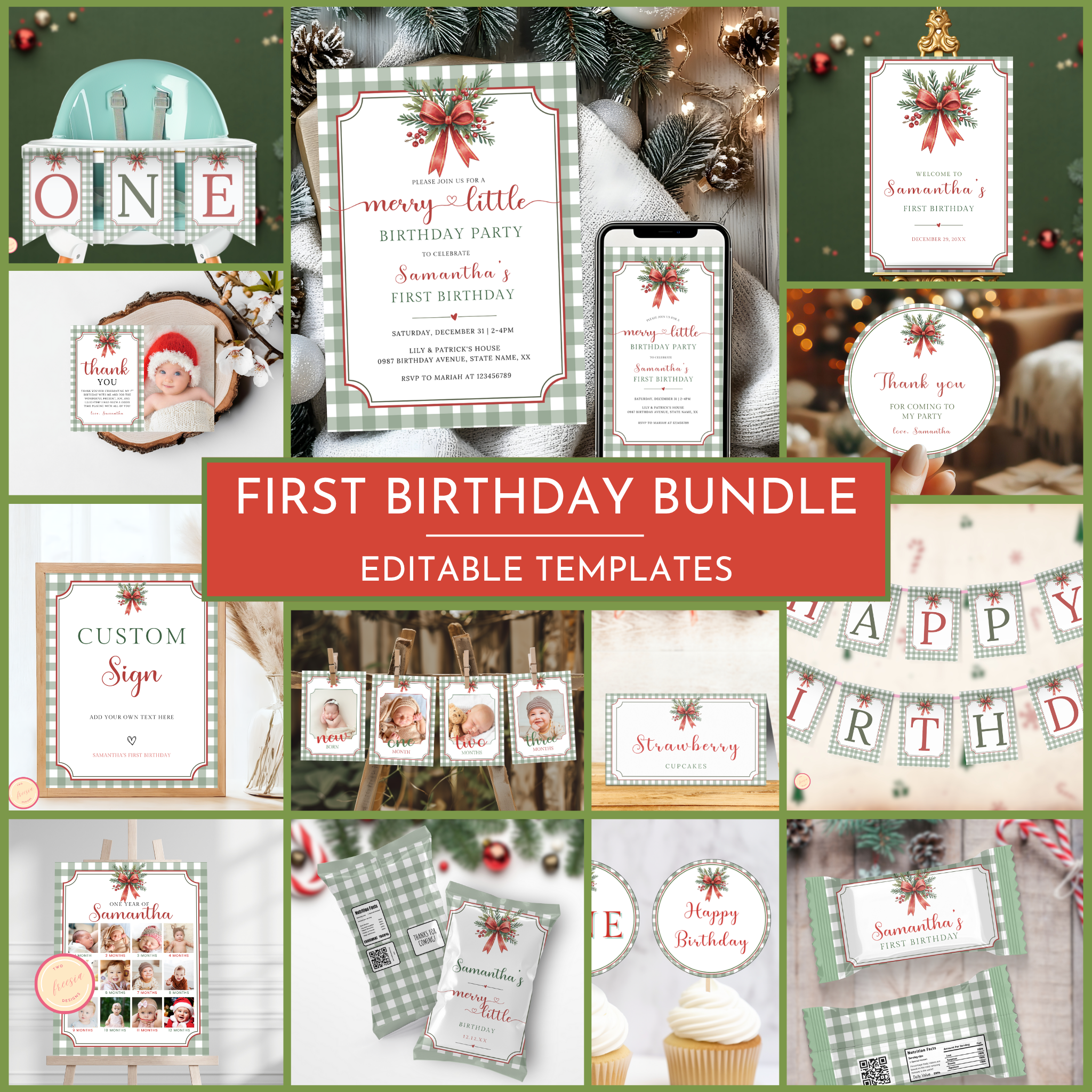 Christmas 1st Birthday Template Bundle #2 | CV76