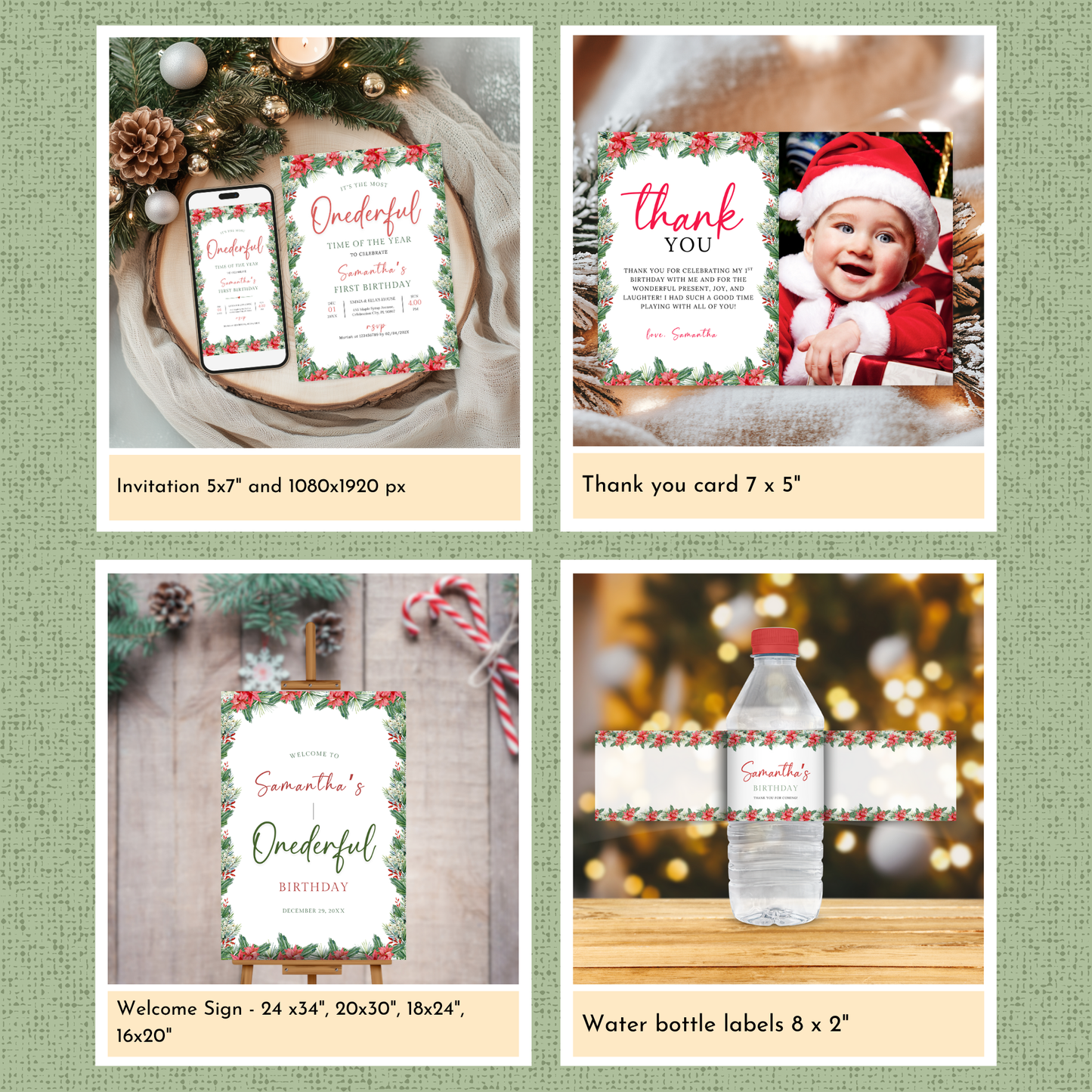 Christmas 1st Birthday Template Bundle #1
