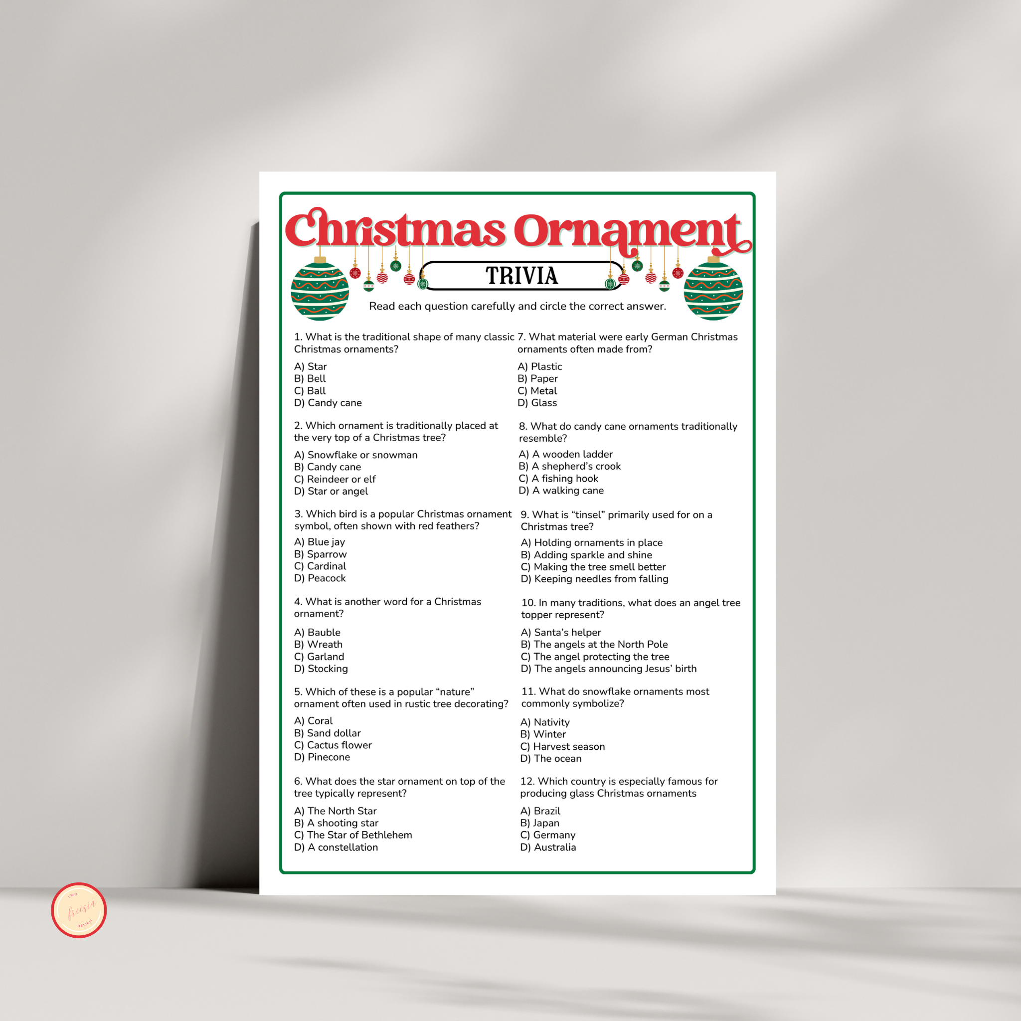 Christmas Ornament Trivia Game
