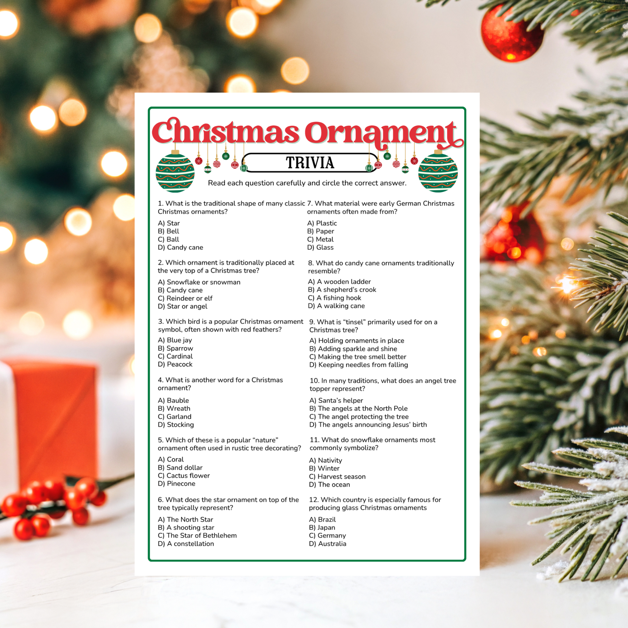 Christmas Ornament Trivia Game