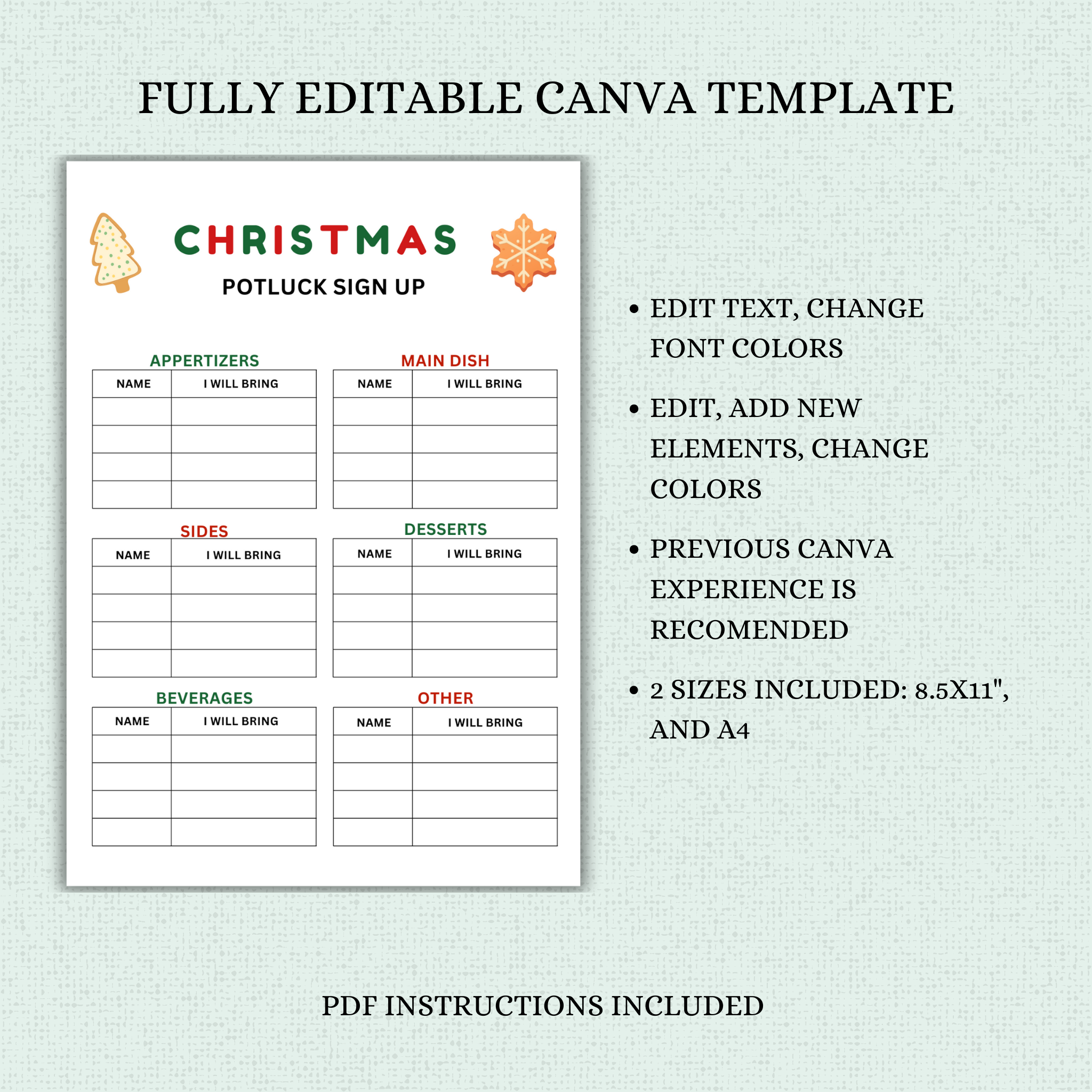 Christmas Potluck Sign-Up Sheet Template