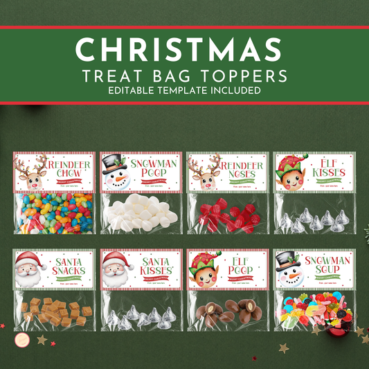 Christmas Treat Bag Toppers Set | Editable