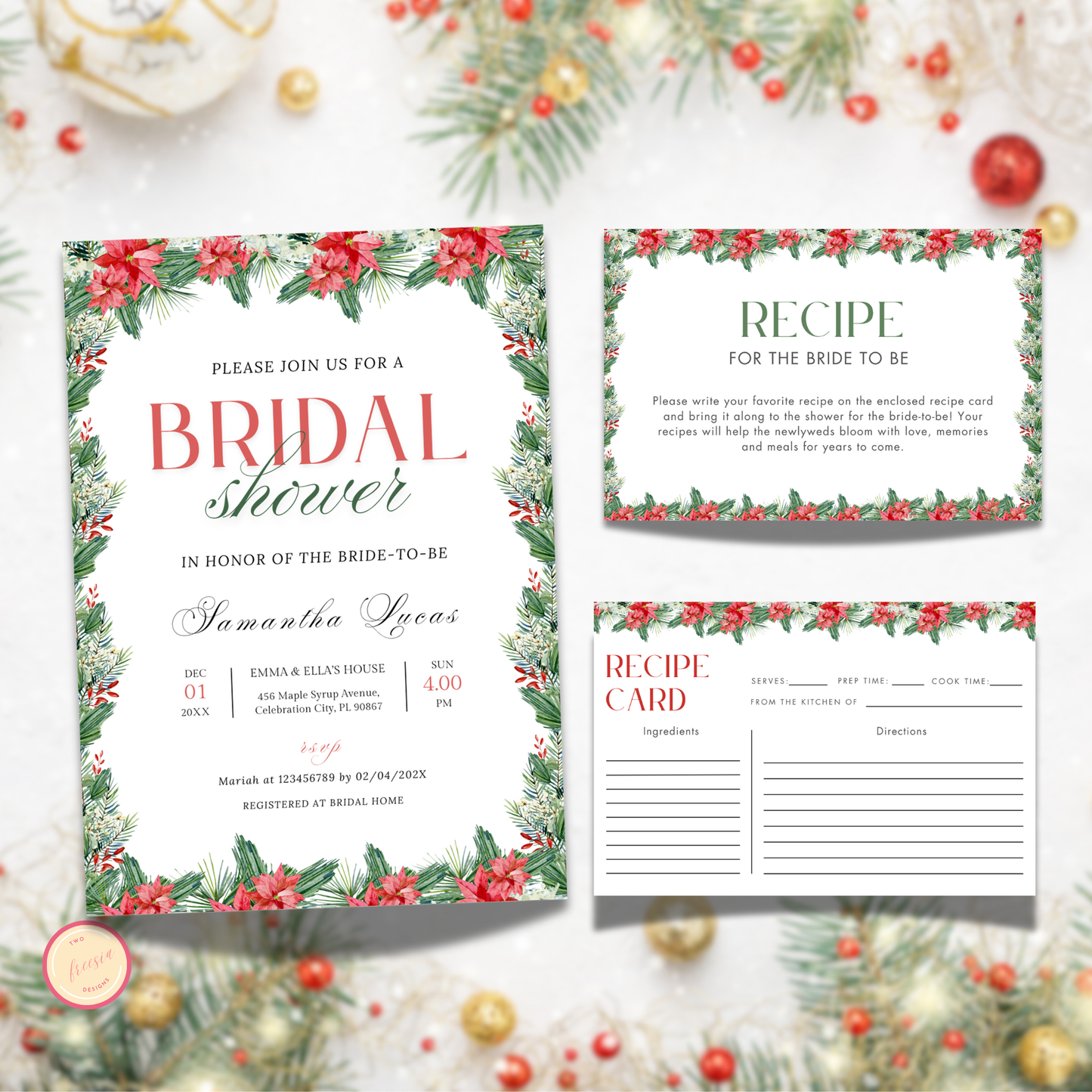 Christmas Bridal Shower + Recipe Card Bundle #1