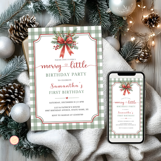 Christmas 1st Birthday Invitation #1