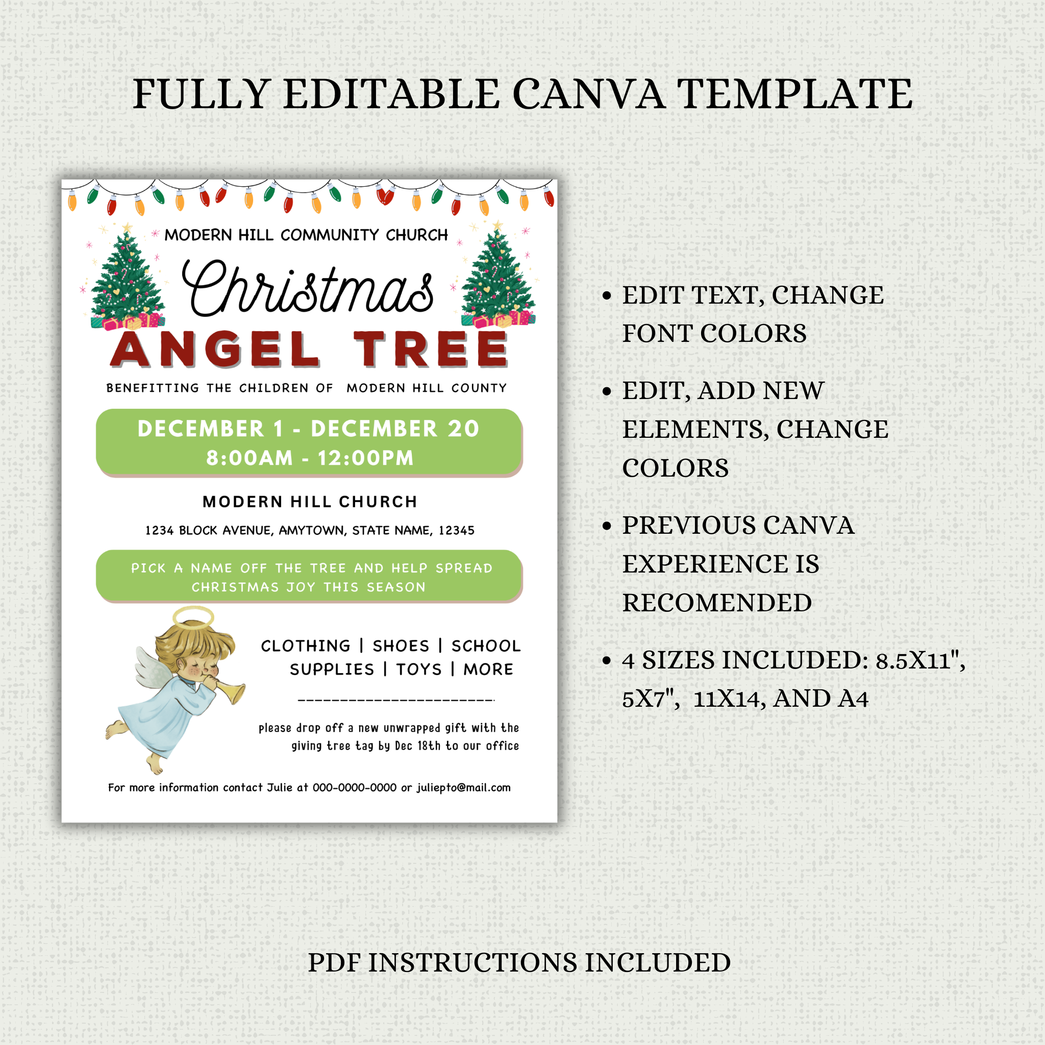Christmas Angel Tree Fundraiser Flyer and Tags