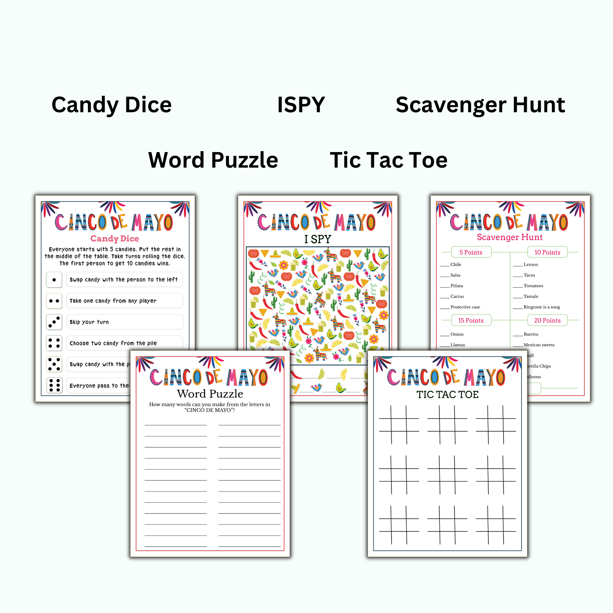 Cinco de Mayo Game Bundle for Kids - 10 Games