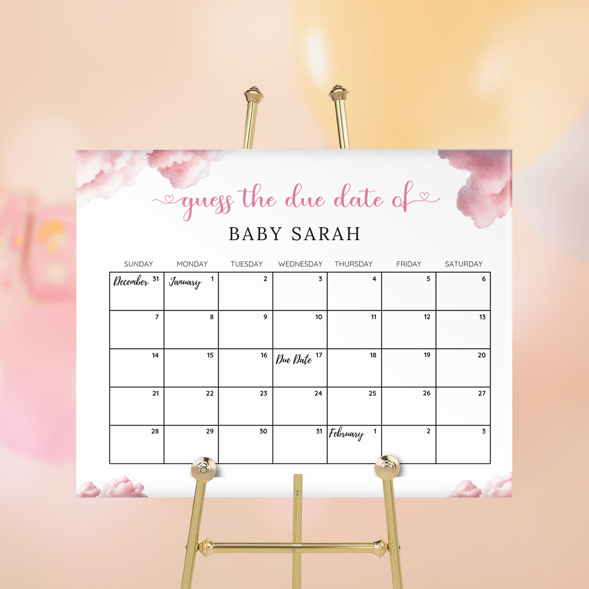 Cloud Nine Baby Due Date Calendar Game - Pink