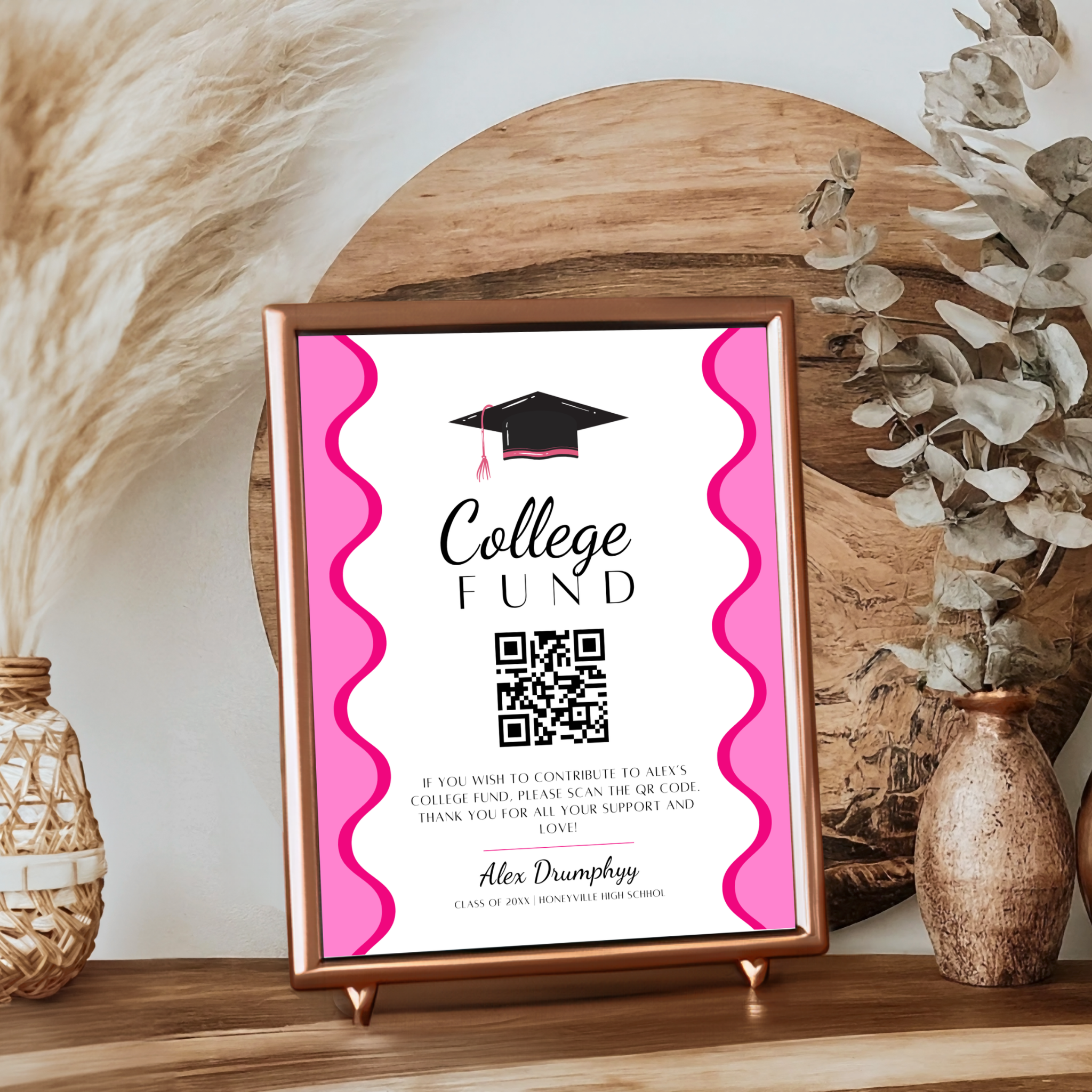Graduation Party Table Signs - Wavy Pink