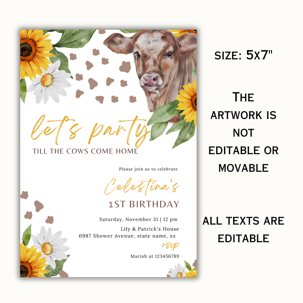 Sunflower Cow Invitation