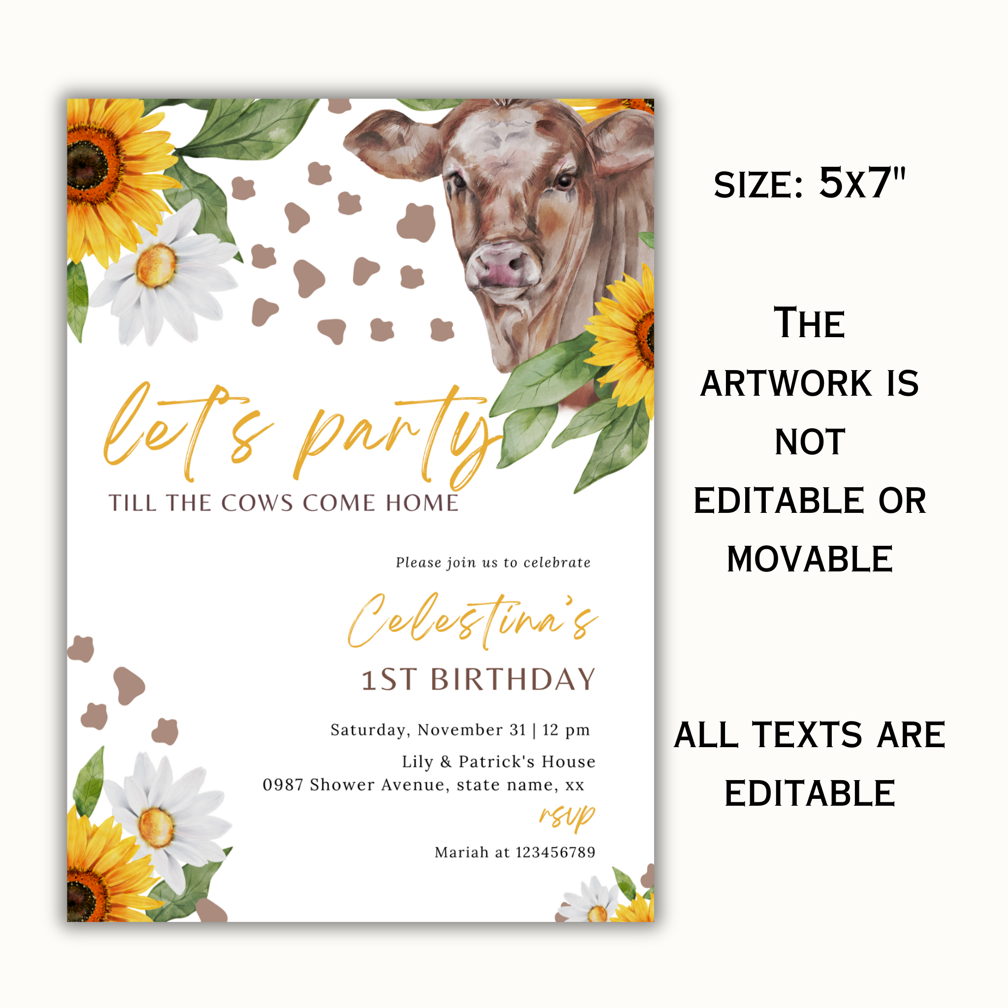 Sunflower Cow Invitation