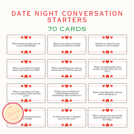 70 Conversation Starters Cards for Couples Date Nights