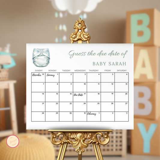 Diapers & Wipes Baby Due Date Calendar Game - Green
