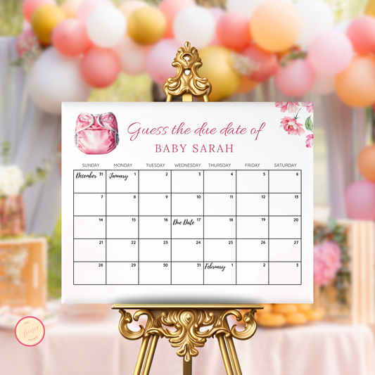 Diapers & Wipes Baby Due Date Calendar Game - Pink