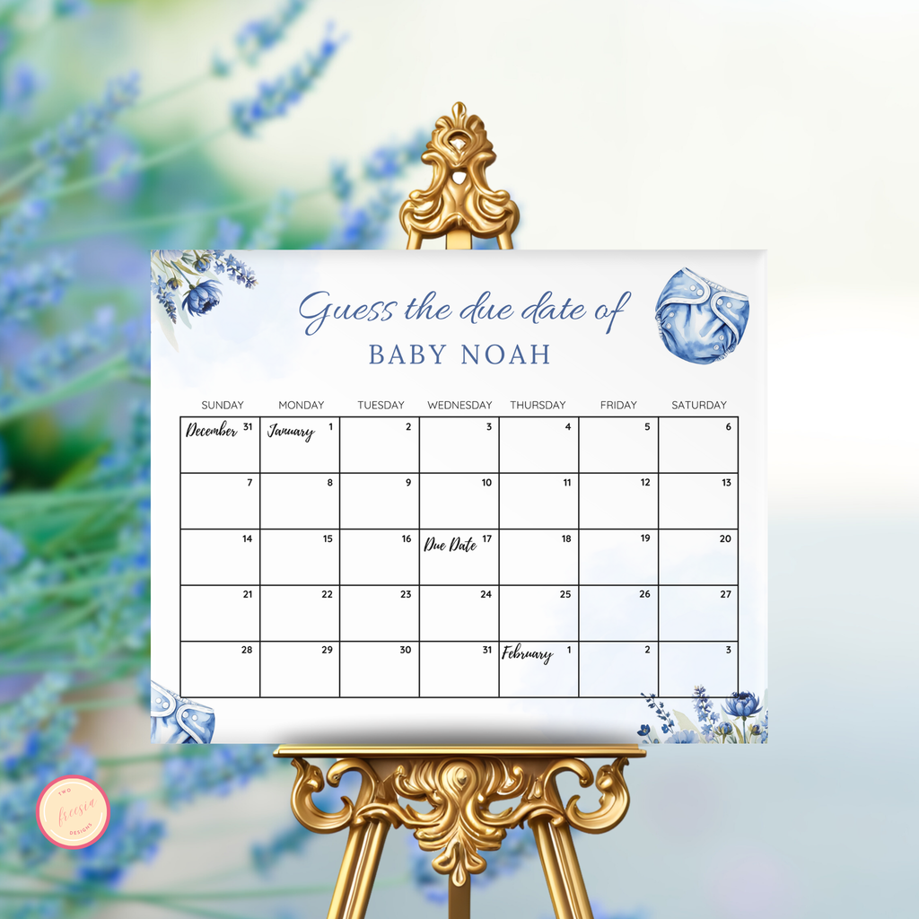 Diapers & Wipes Baby Due Date Calendar Game - Blue