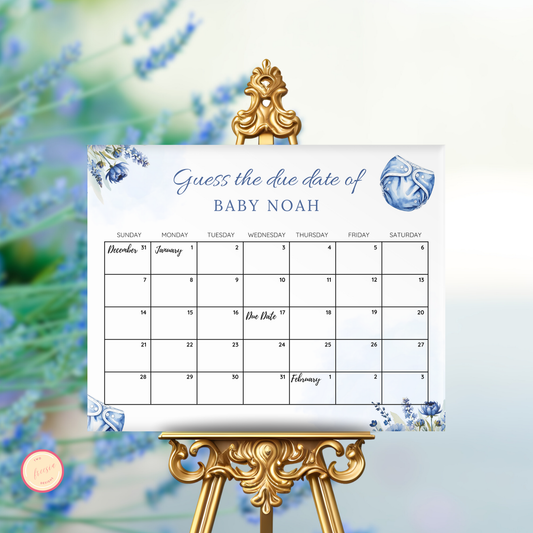 Diapers & Wipes Baby Due Date Calendar Game - Blue