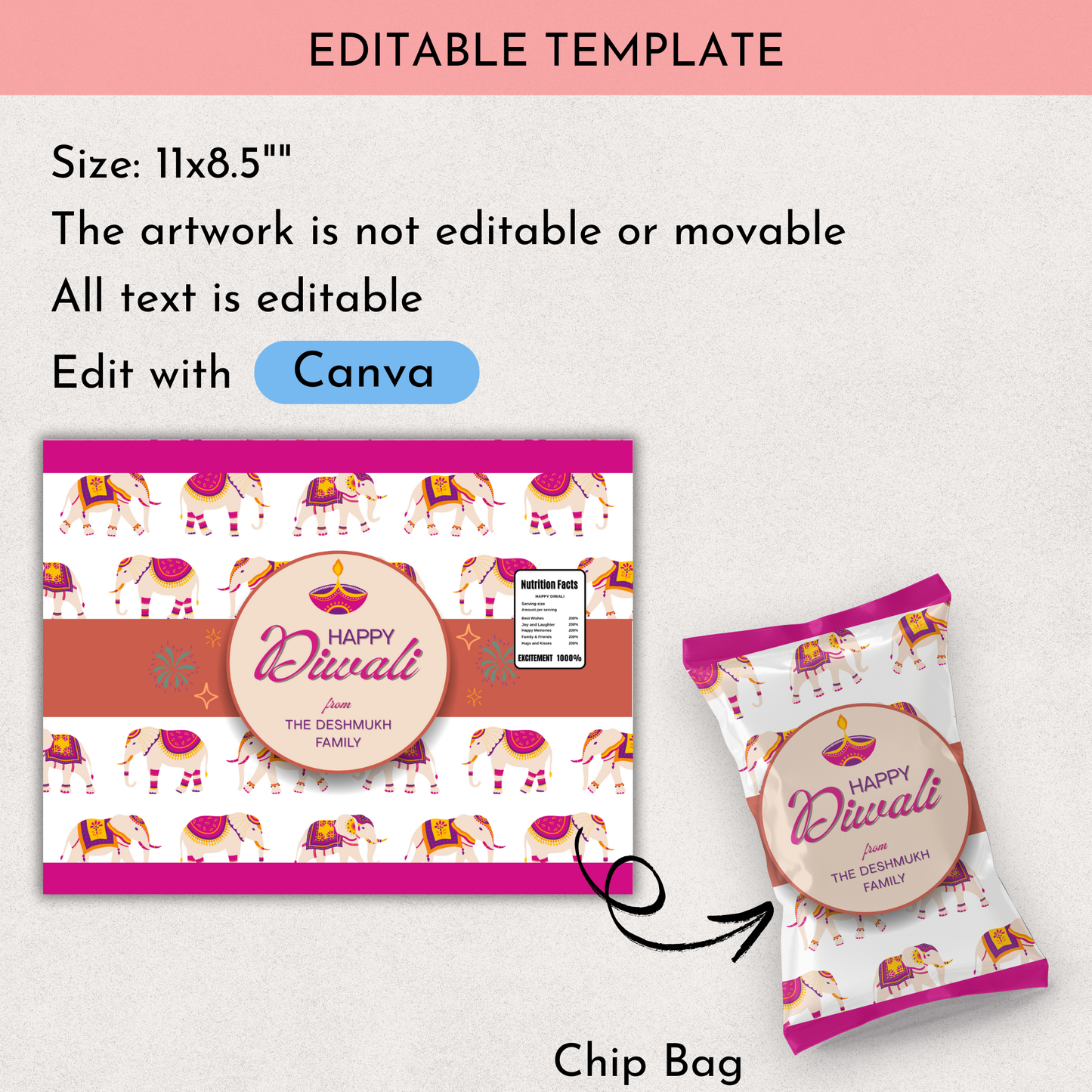 Diwali Chip Bag | Editable Template