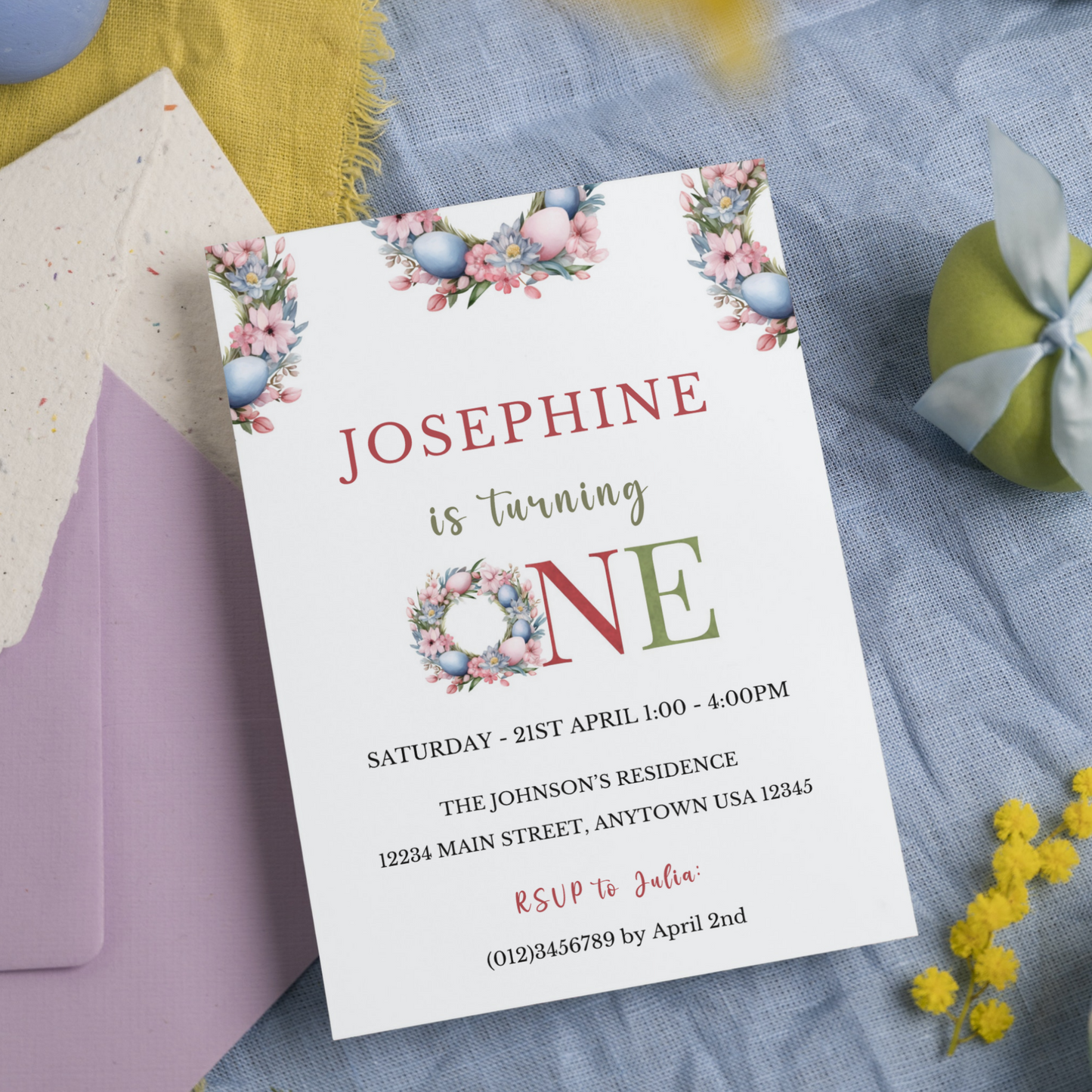 Easter 1st Birthday Invitation Template